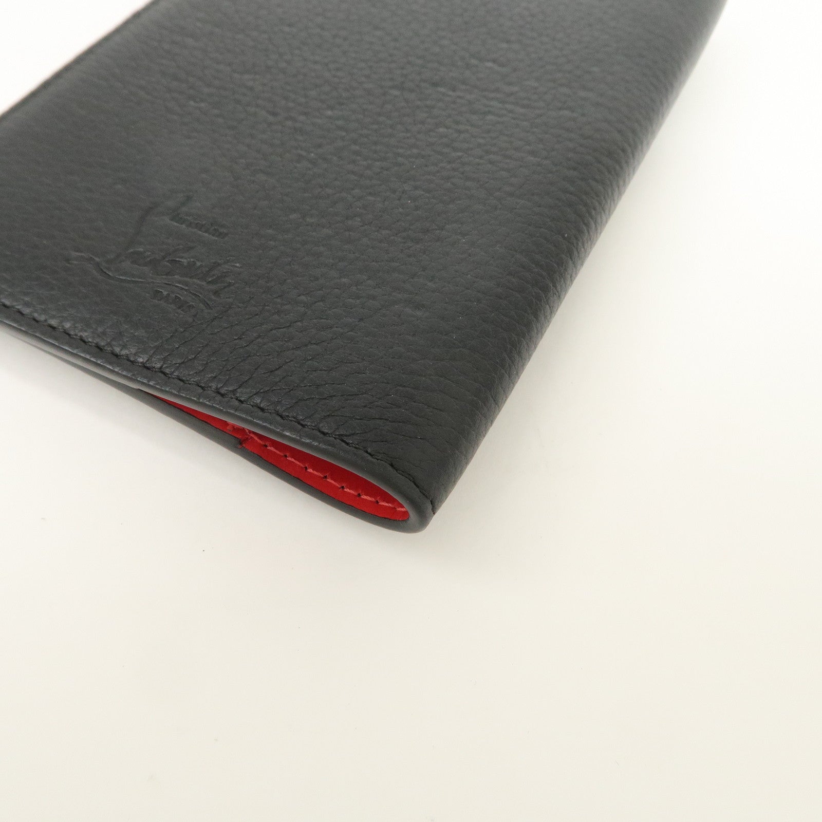 Christian Louboutin Studs Leather Passport Holder Card Case Black