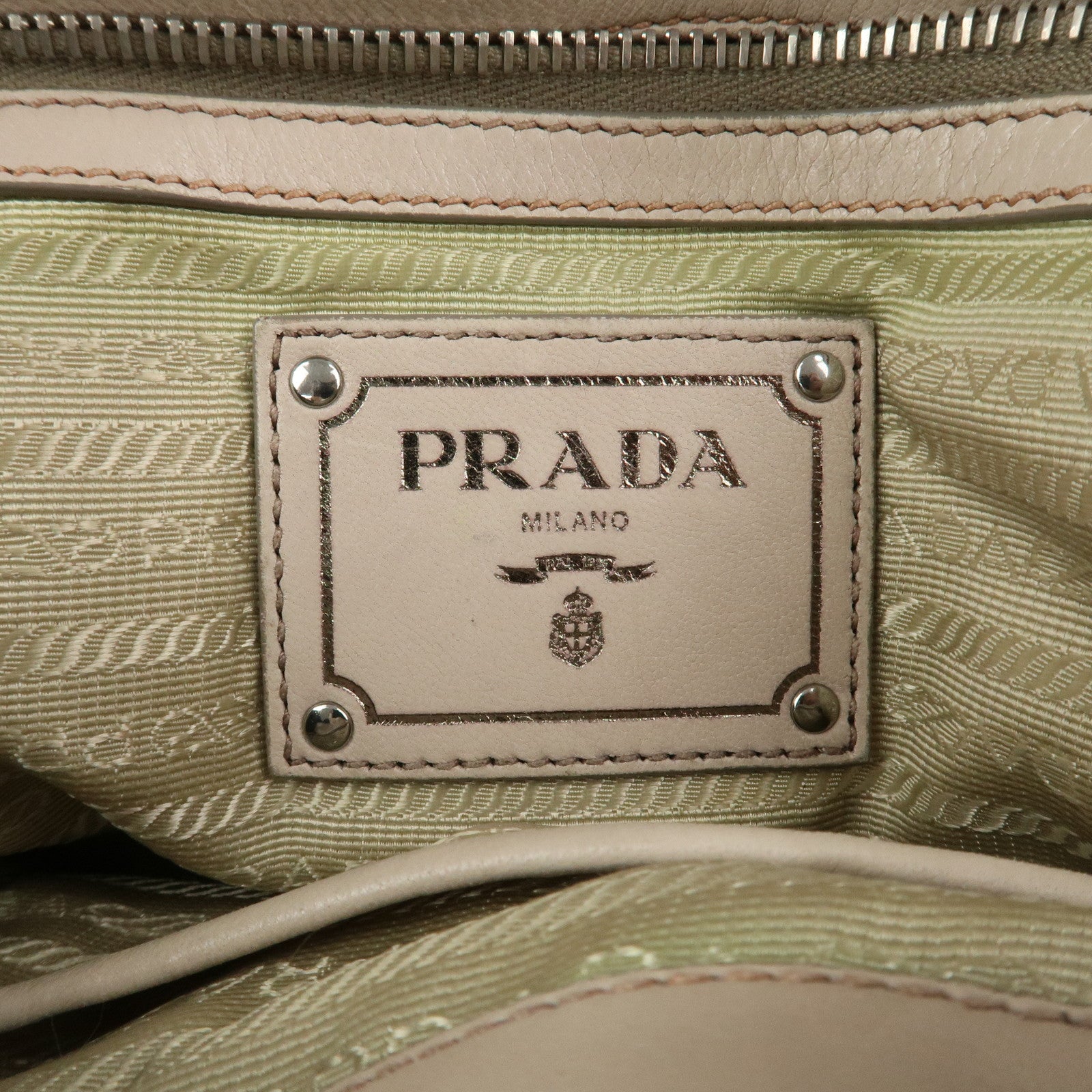 PRADA Nappa Leather Gathered 2Way Tote Shoulder Bag Beige BN1407