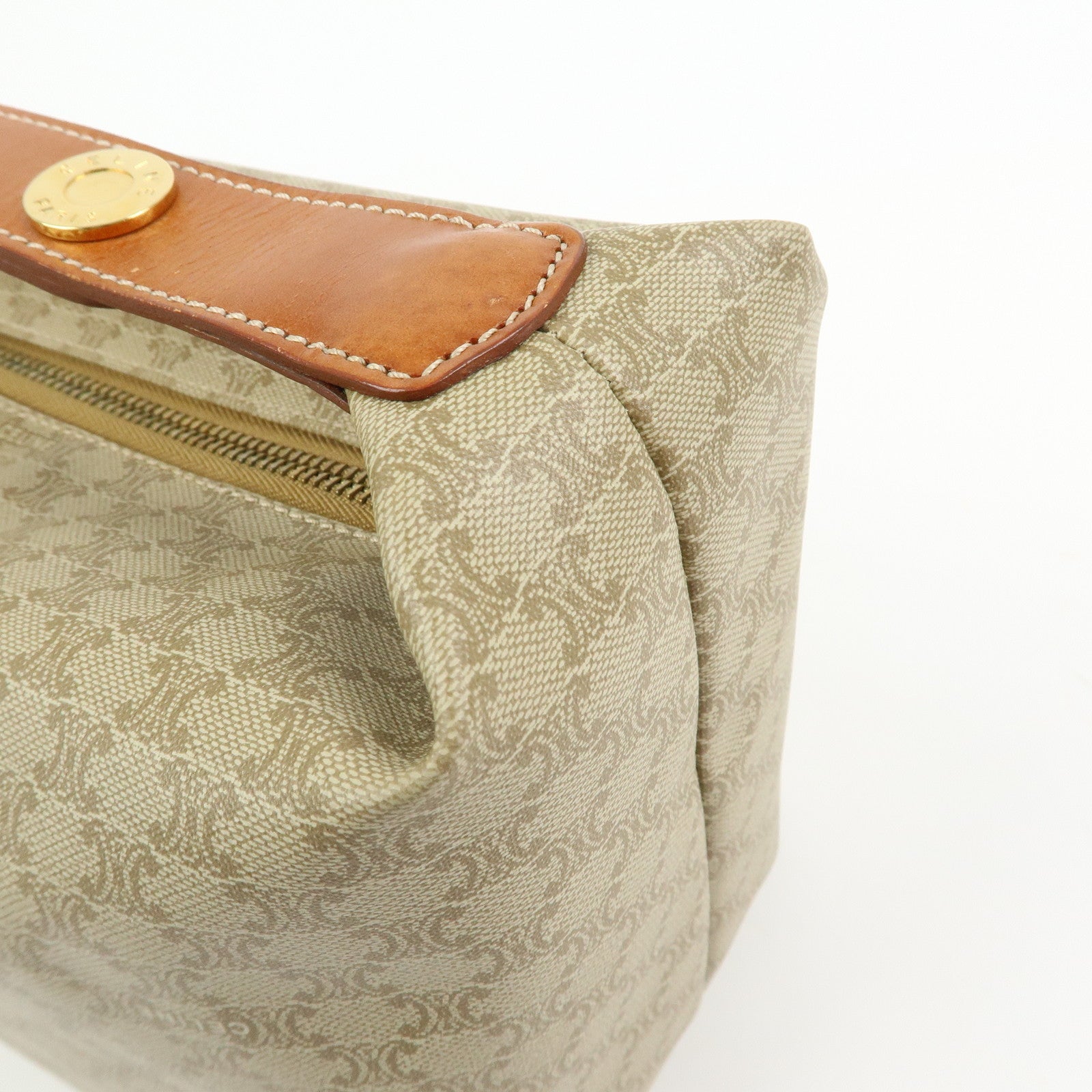 CELINE Macadam PVC Leather Hand Bag Cosmetic Pouch Beige