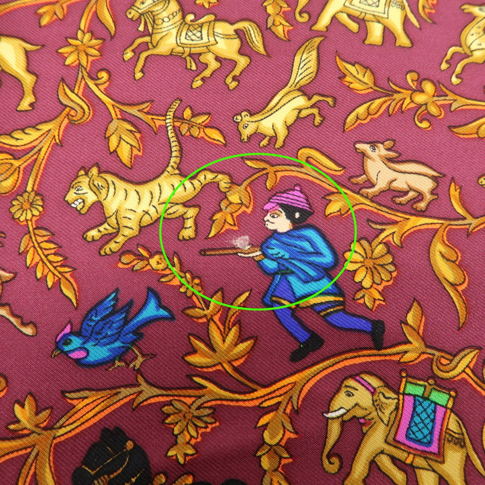 HERMES Carre 90 Silk 100% Scarf CHASSE EN INDE Bordeaux