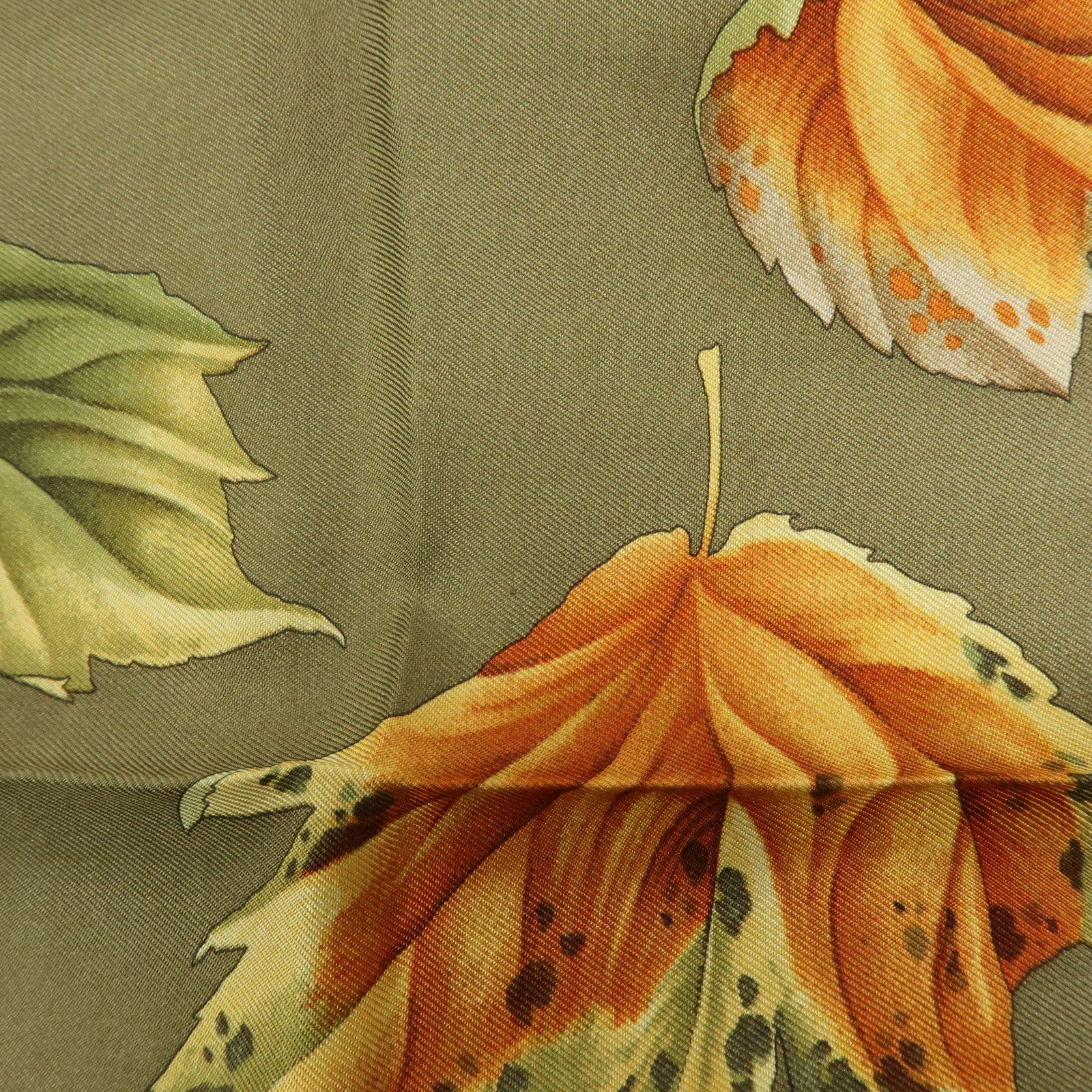 Ferragamo Silk 100% Scarf Autumn Bird And Leaf 85x85 Brown Orange