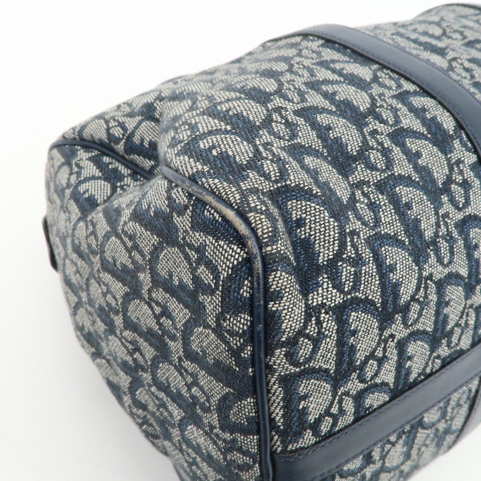 Christian Dior Trotter Jacquard Canvas Leather Boston Bag Navy