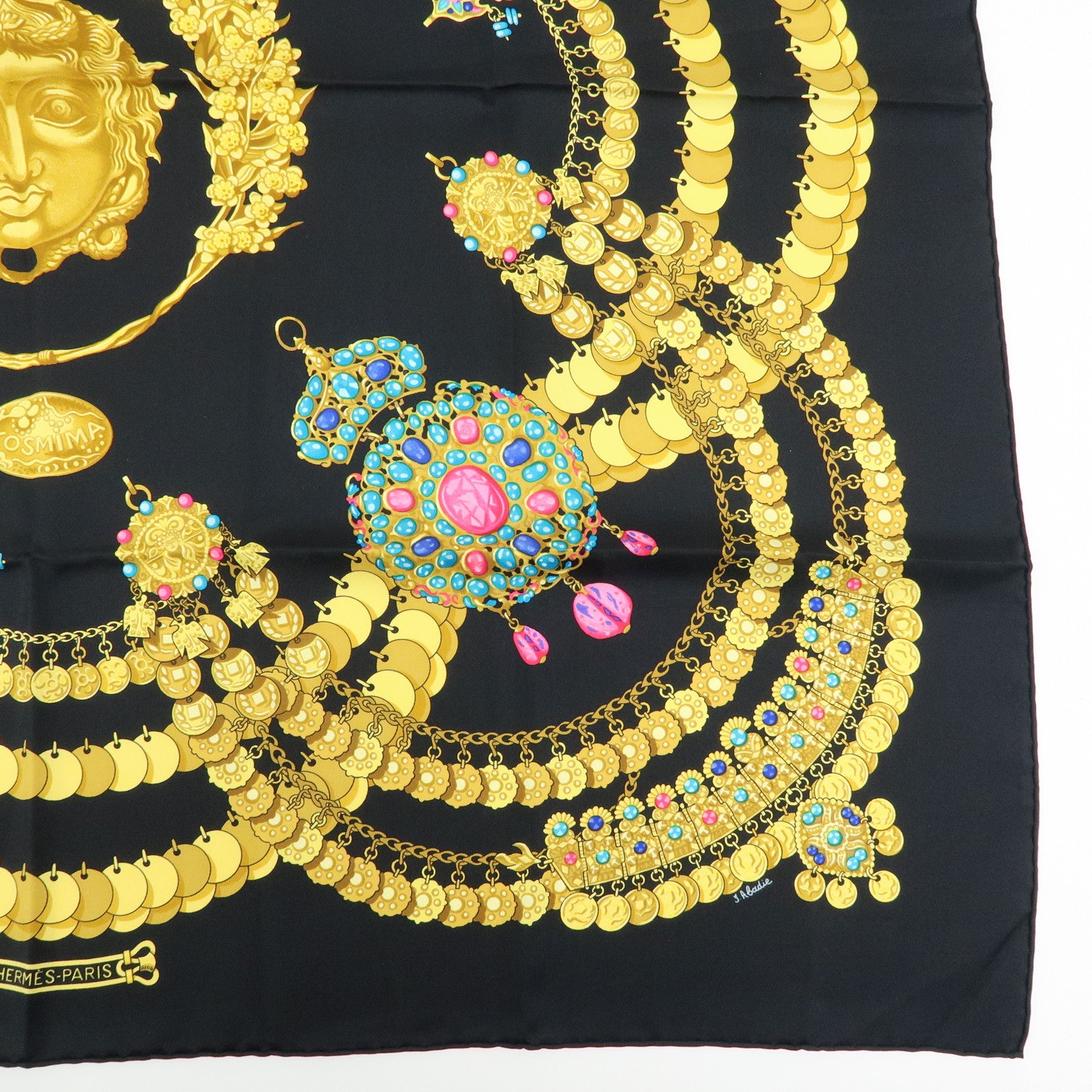 HERMES Carre 90 Silk 100 % Scarf  KOSMIMA Black Yellow