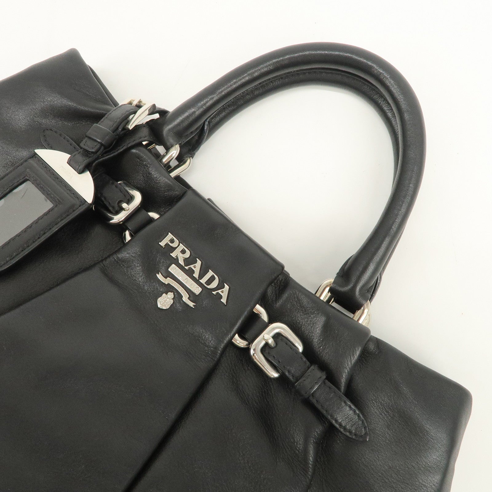 PRADA Soft Calf Leather 2Way Shoulder Bag Hand Bag Black BN1200