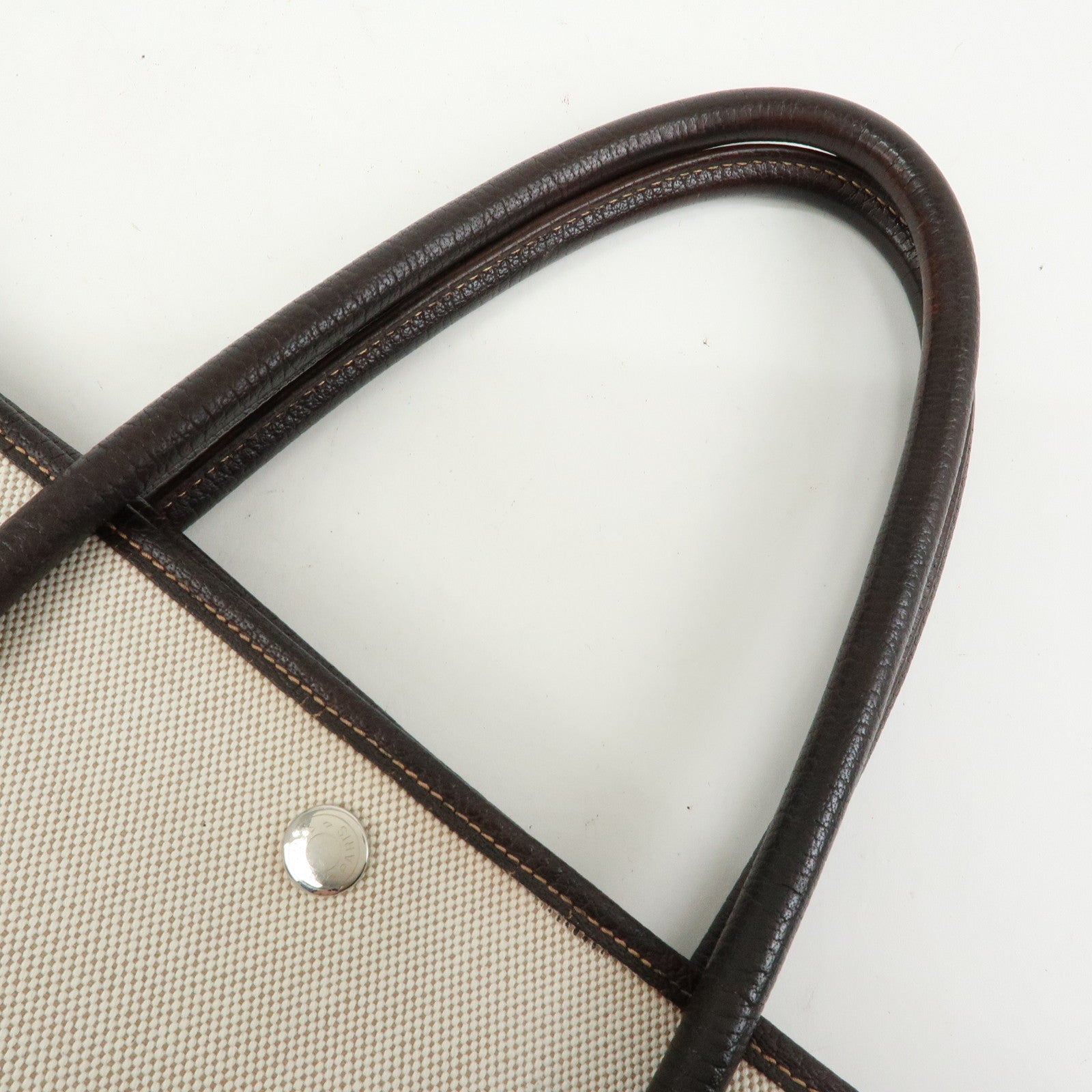 HERMES Canvas Leather Garden Party PM 笆｡I Stamped Tote Bag Beige