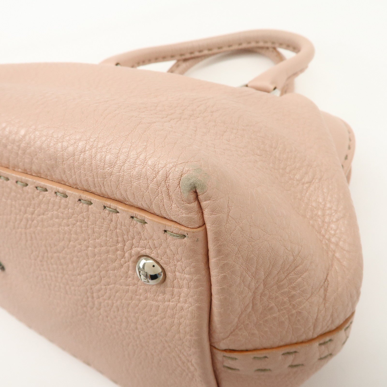 FENDI Selleria Leather Boston Bag Hand Bag Pink 8BN127 Used