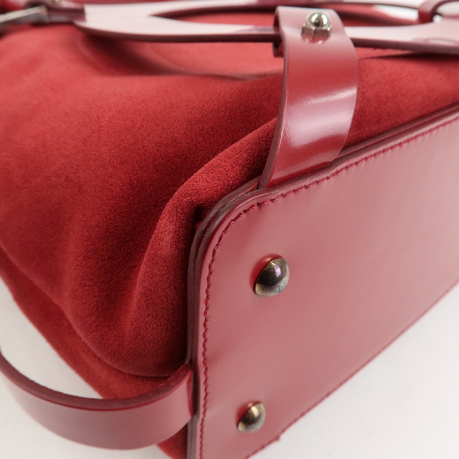 Ferragamo Gancini Suede Leather 2Way Bag Hand Bag Shoulder Bag Red