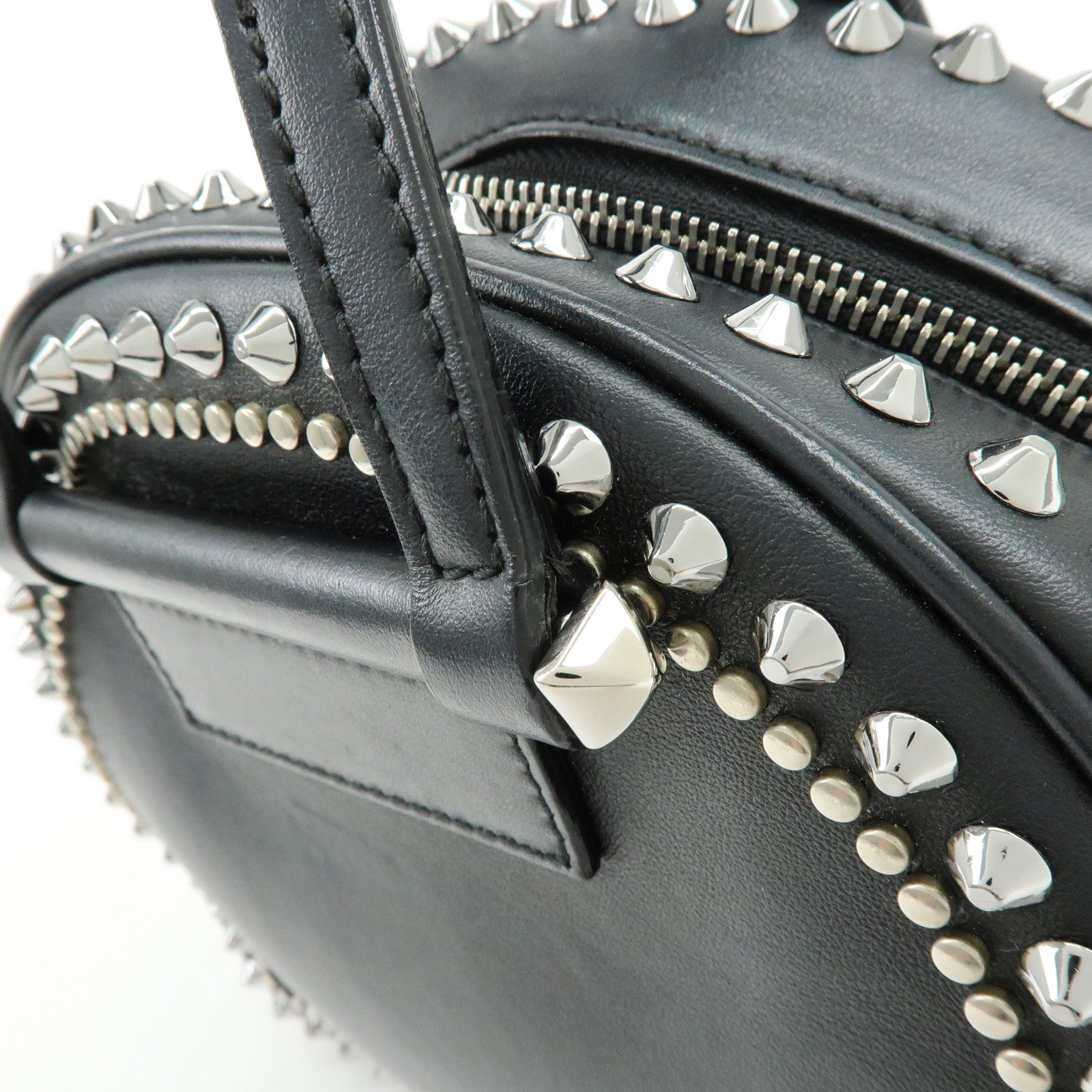 JIMMY CHOO Varenne Leather Bowling Bag Hand Bag Studs Black