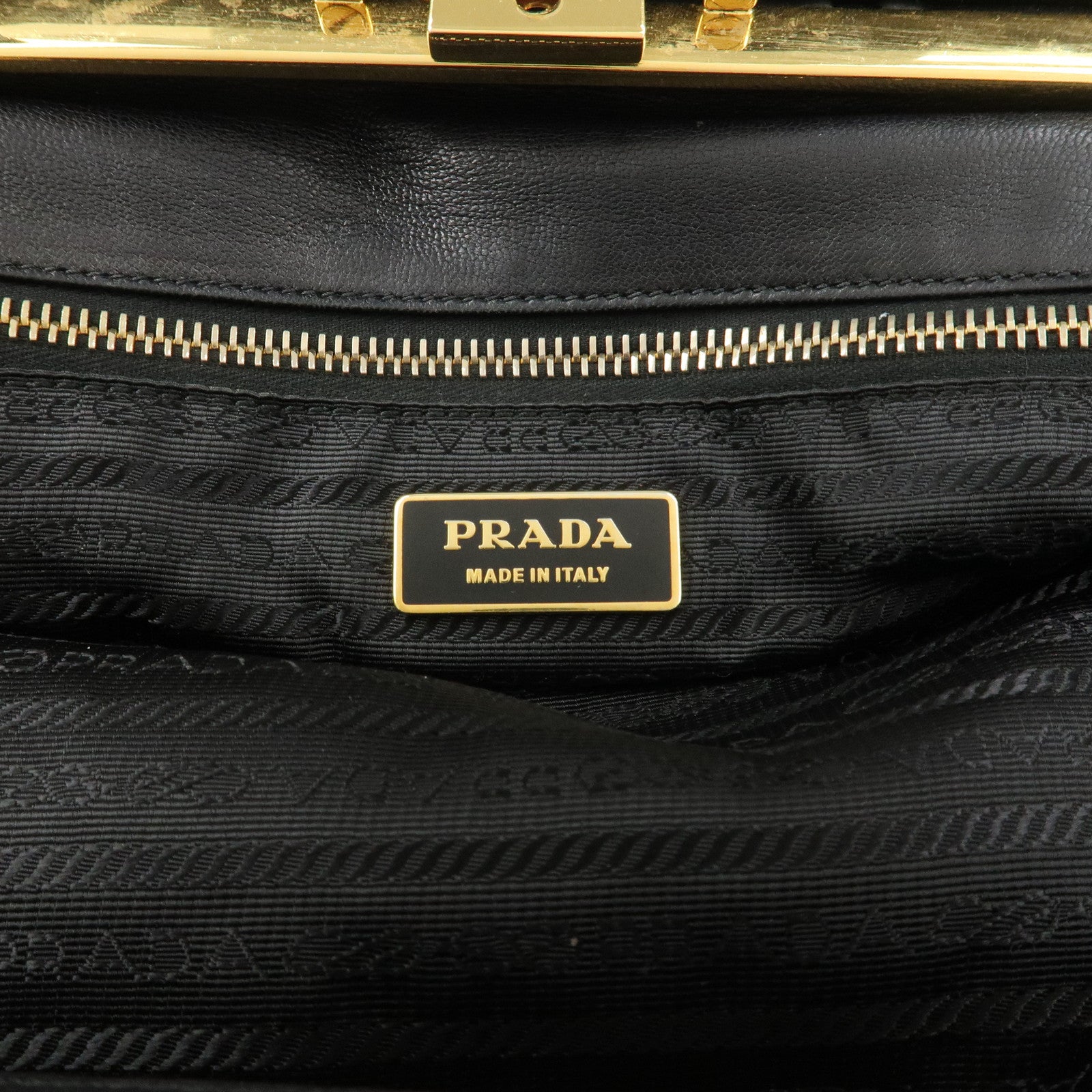PRADA Logo Nappa Leather Gathered Shoulder Bag Hand Bag Black