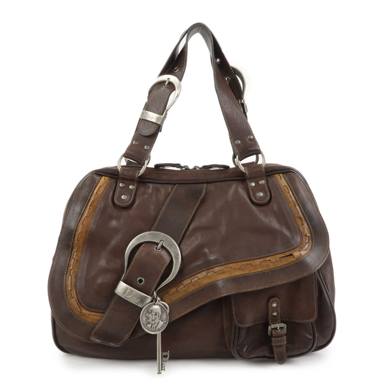 Christian Dior Gaucho Leather Shoulder Bag Hand Bag Brown