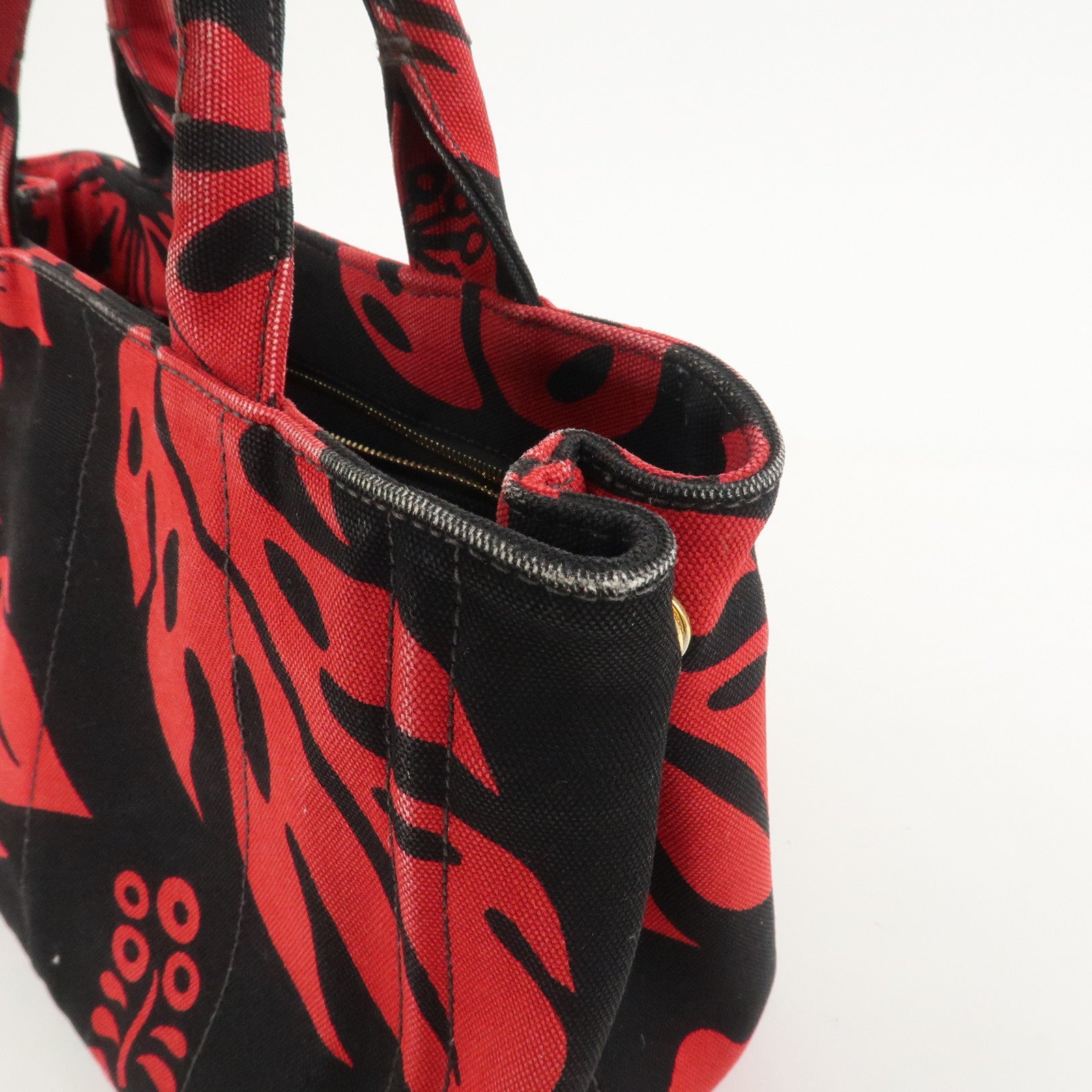 PRADA Canapa Mini 2Way Bag Tote Bag Black Red BN2439G