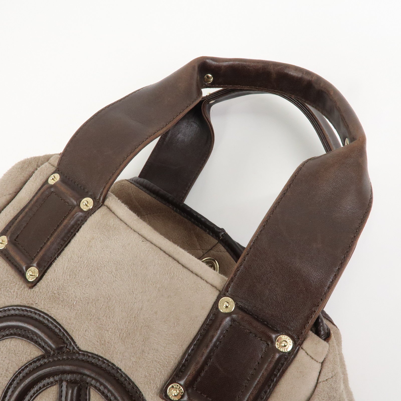 CHANEL COCO Mark Mouton Leather Hand Bag Tote Bag Brown