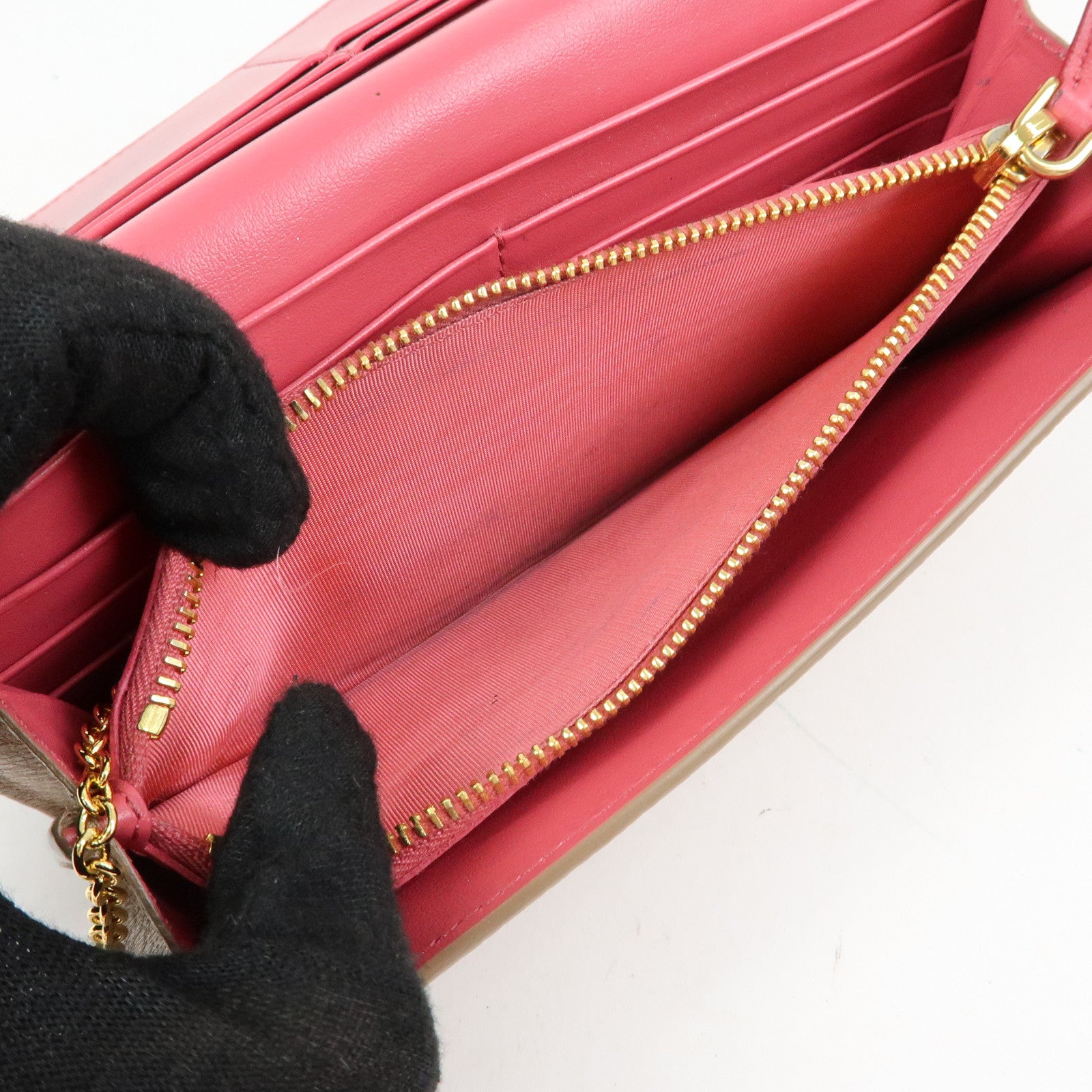 PRADA Saffiano Leather Flap Bi-Fold Long Wallet Pink Beige 1MH132