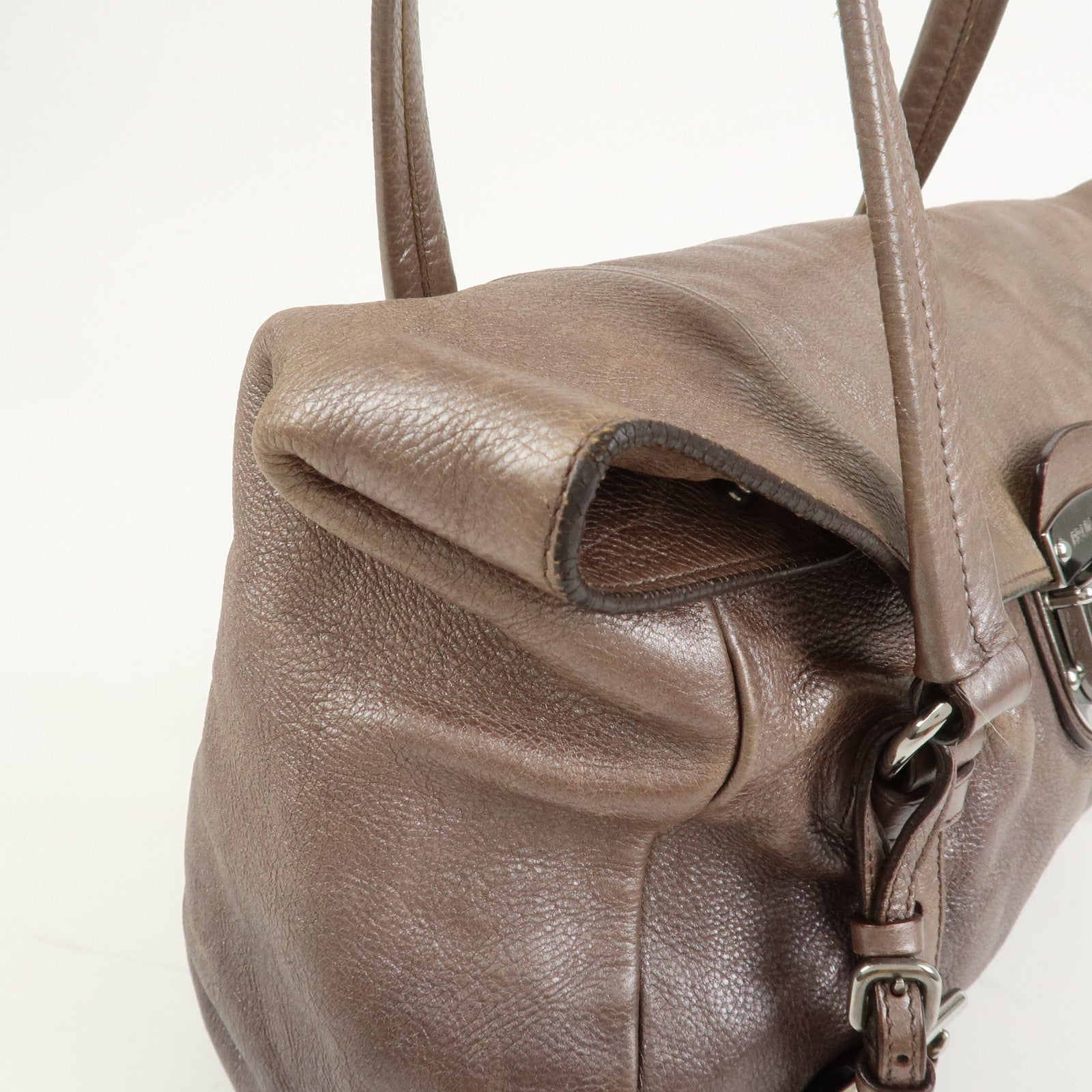 PRADA Logo Leather Shoulder Bag Hand Bag Metallic Brown BR3901