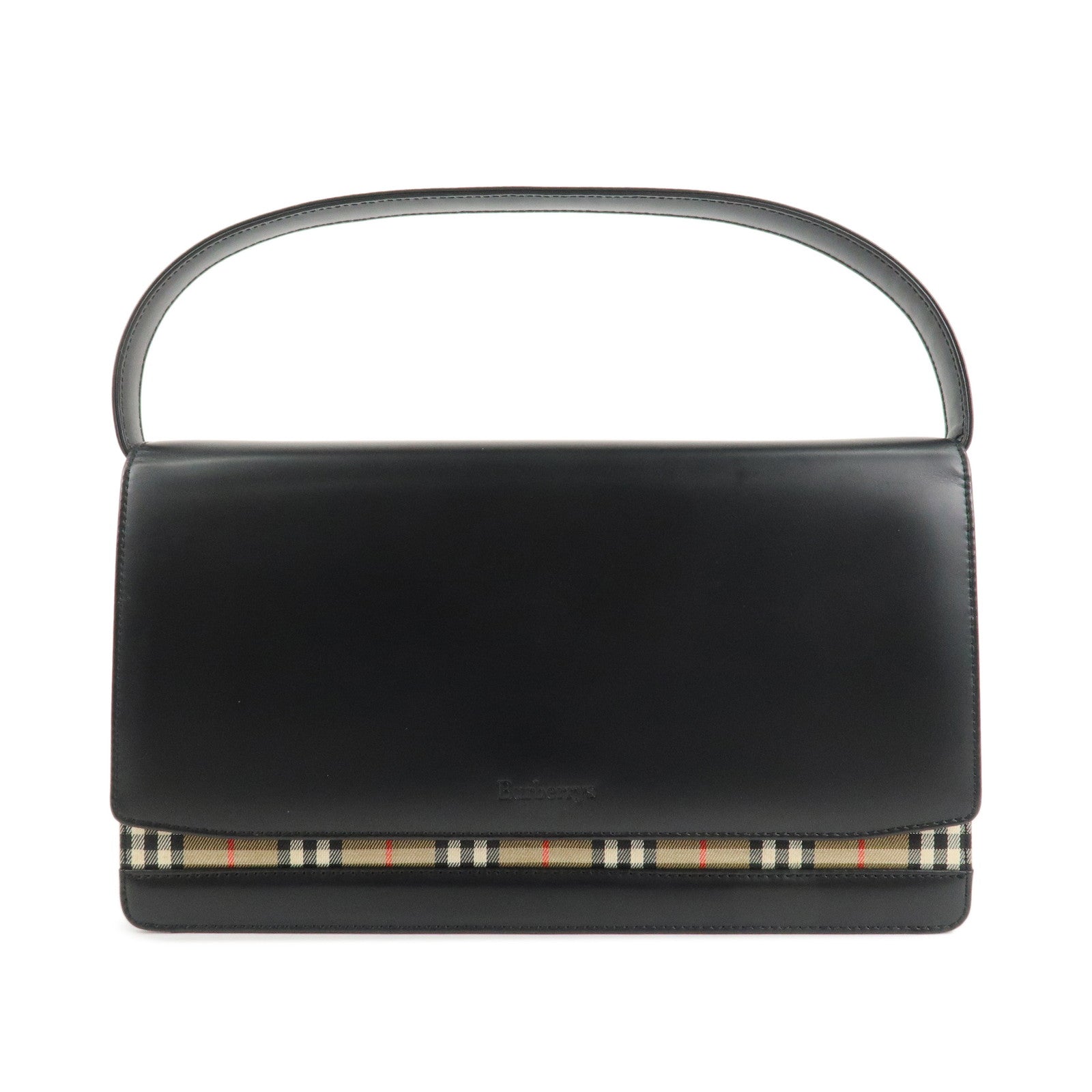 BURBERRY Nova Plaid PVC Leather Shoulder Bag Hand Bag Black Beige Used