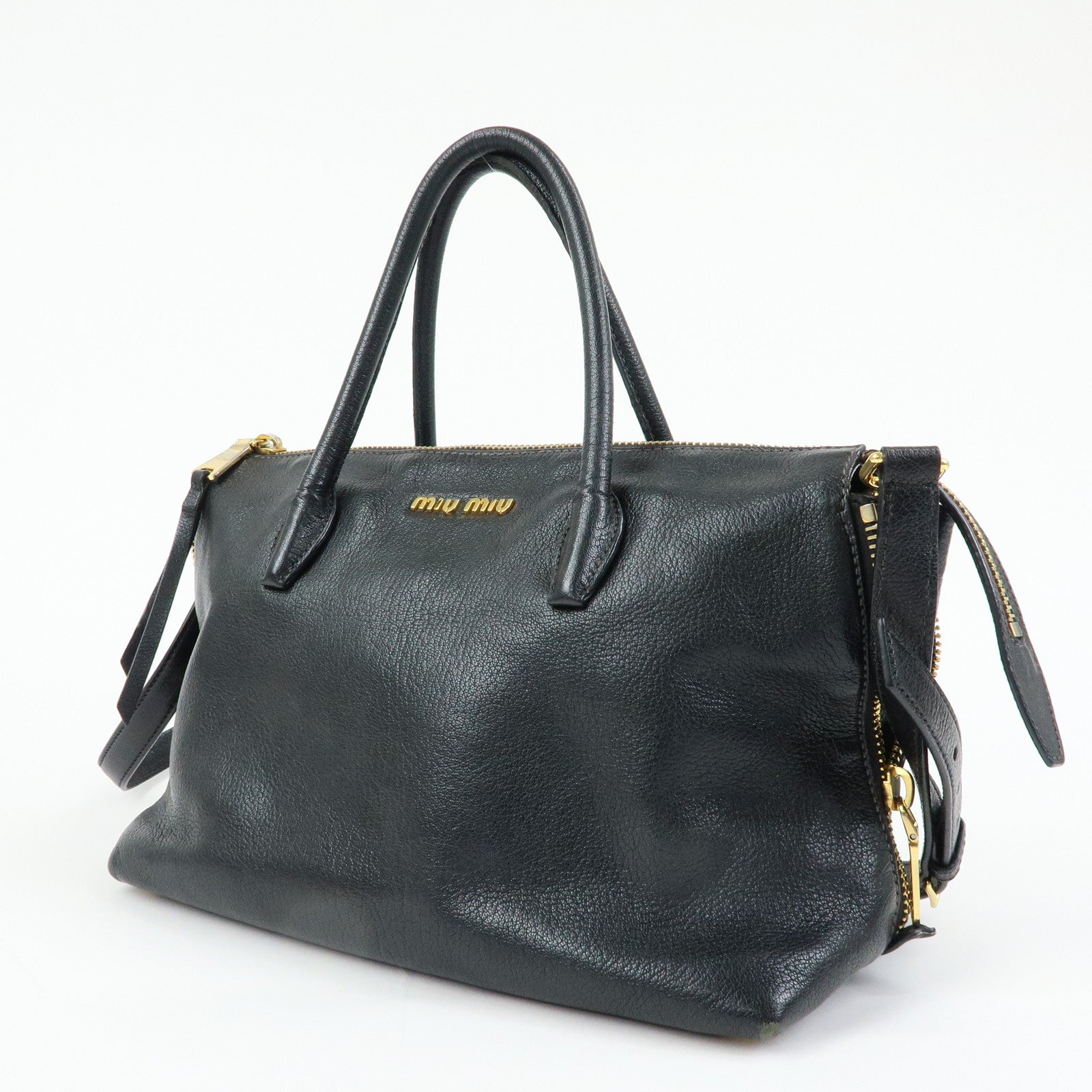 MIU MIU Madras Leather 2WAY Bag Hand Bag Shoulder Bag Black RN1016