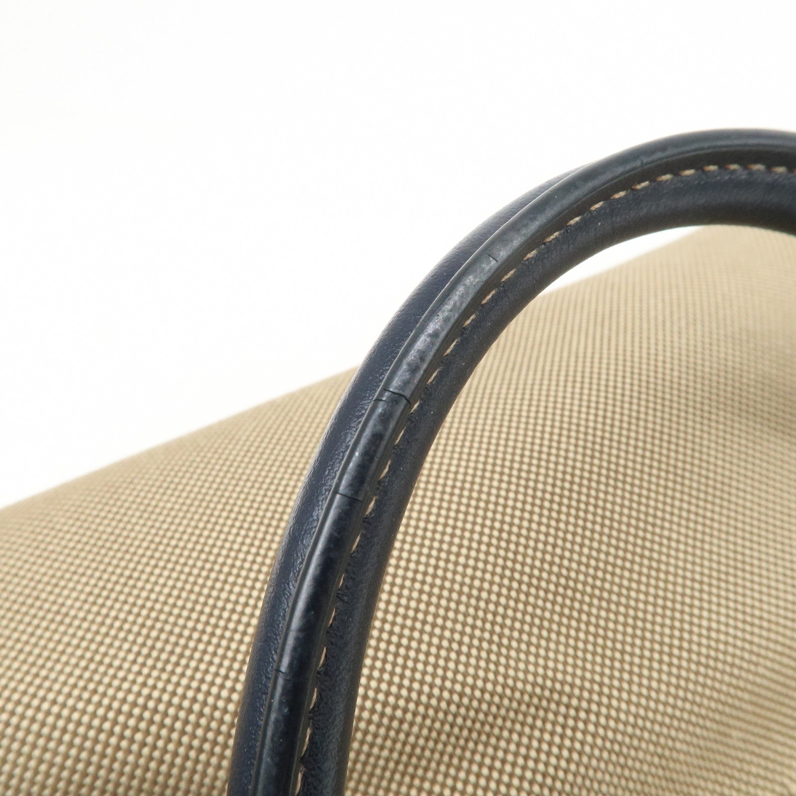 PRADA Logo Jacquard Leather Tote Bag Shoulder Bag Beige 1BG158