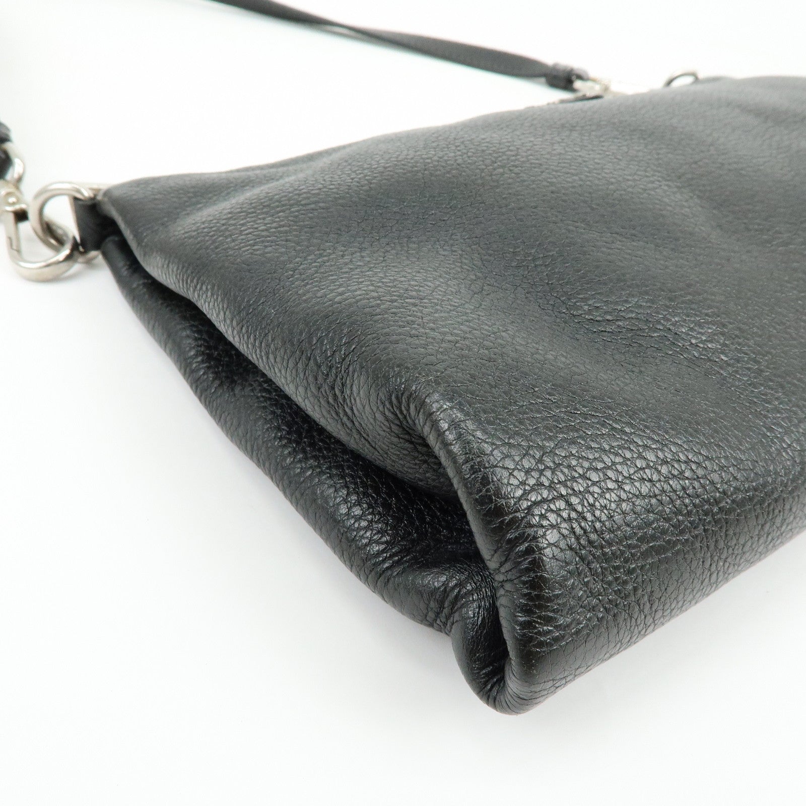 PRADA Triangle Logo Vitello Daino Leather Shoulder Bag Black 1BH997