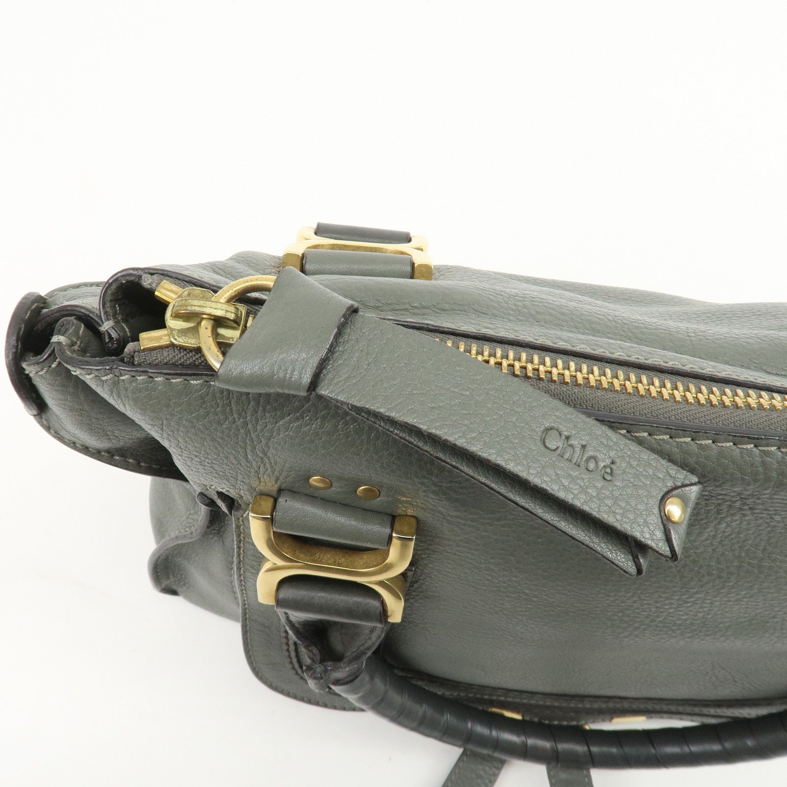 Chloe Marcie Leather Tote Bag Shoulder Bag Hand Bag Gray