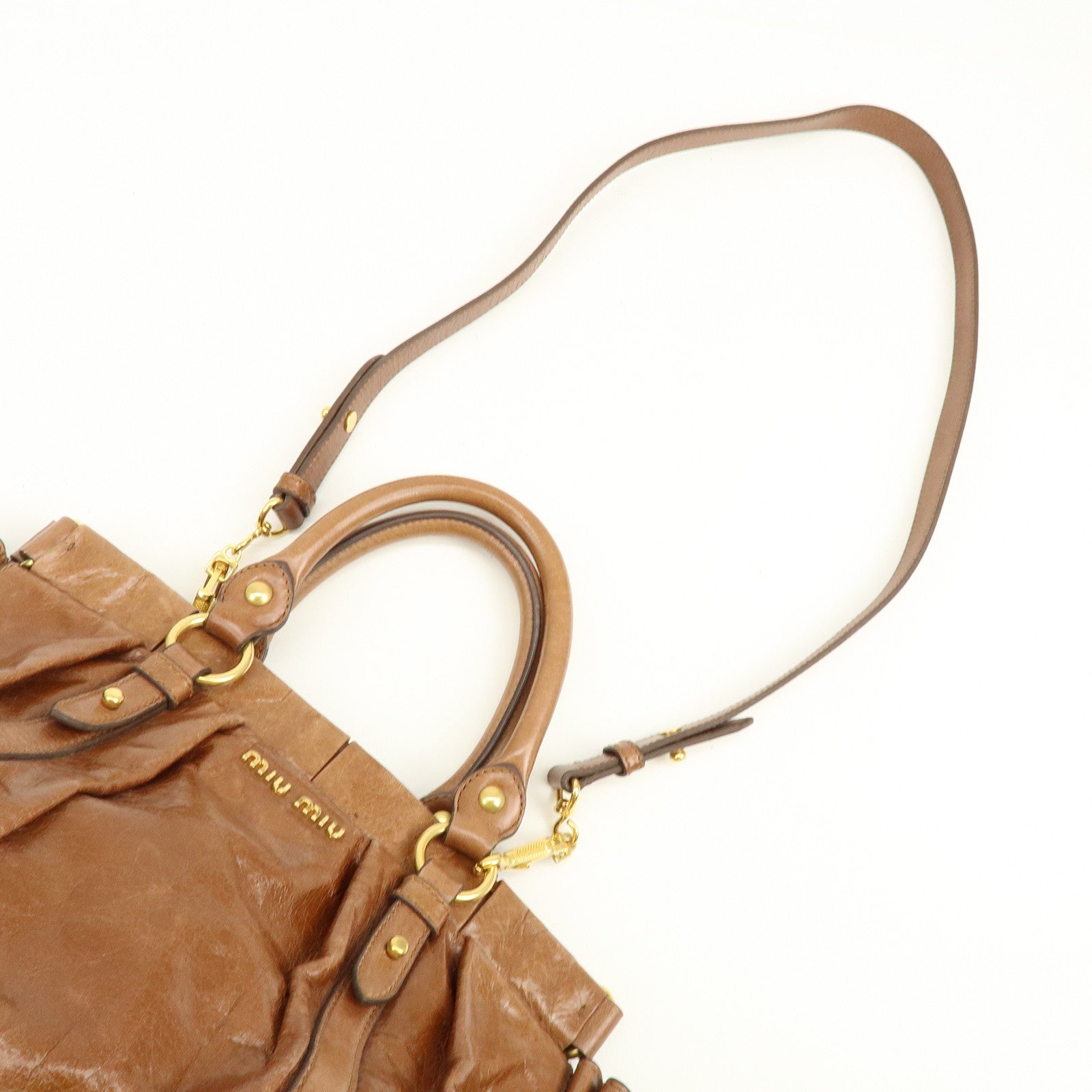 MIU MIU Leather 2Way Bag Hand Bag Shoulder Bag Brown RT0383