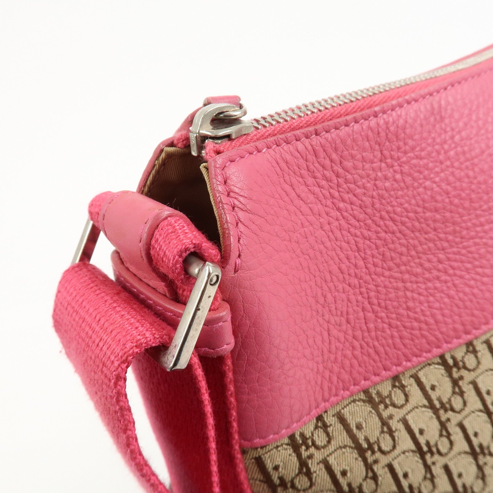 Christian Dior Trotter Canvas Leather Shoulder Bag Beige Pink