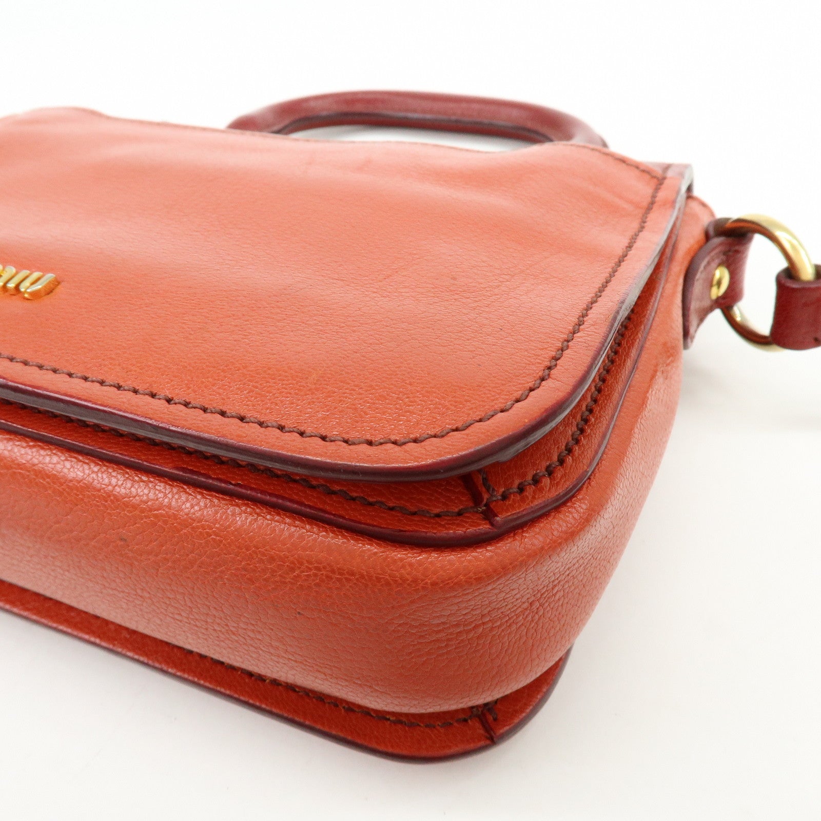 MIU MIU Madras Leather 2Way Bag Hand Bag Shoulder Bag Red Orange