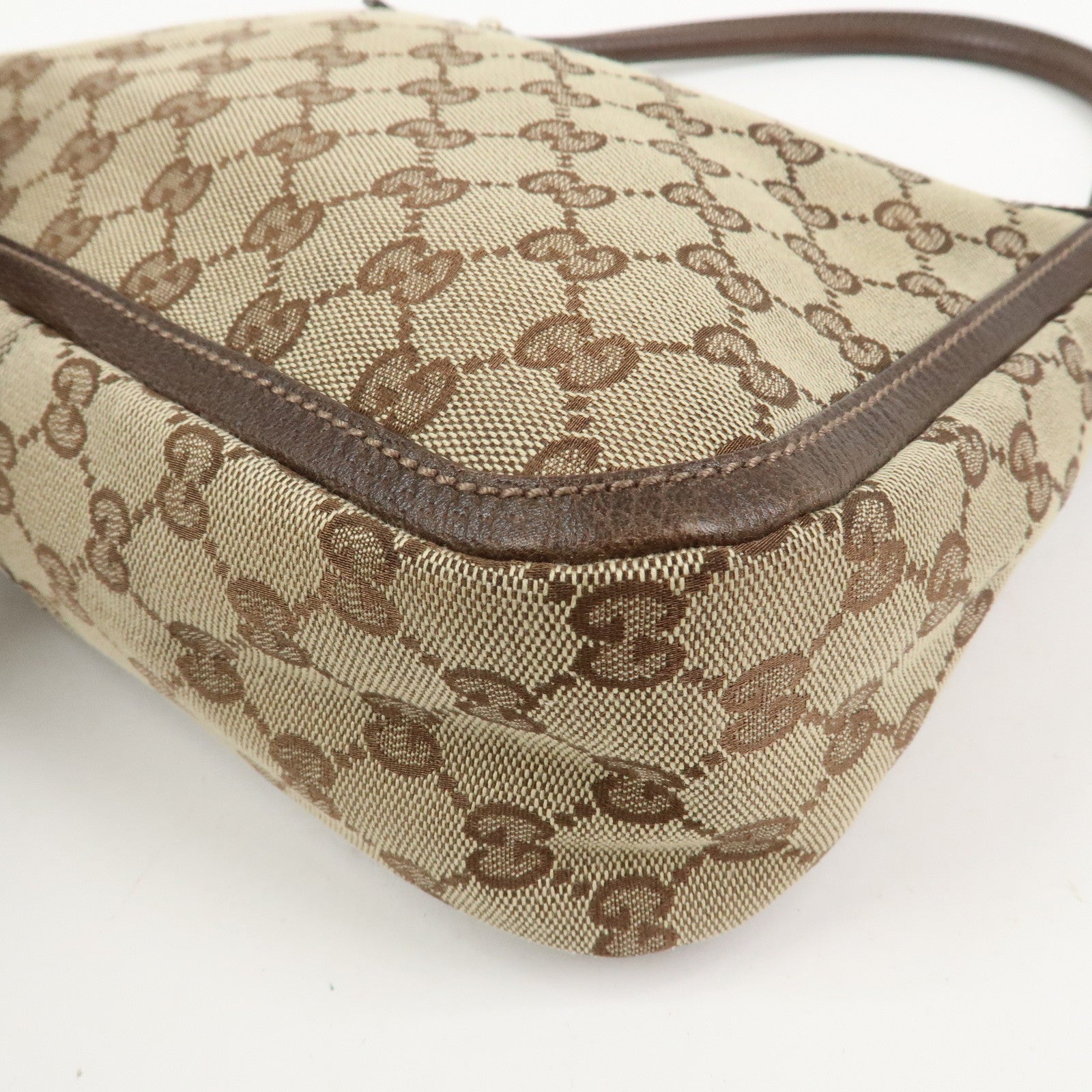 GUCCI GG Canvas Leather Shoulder Bag Hand Bag Beige Brown 146244