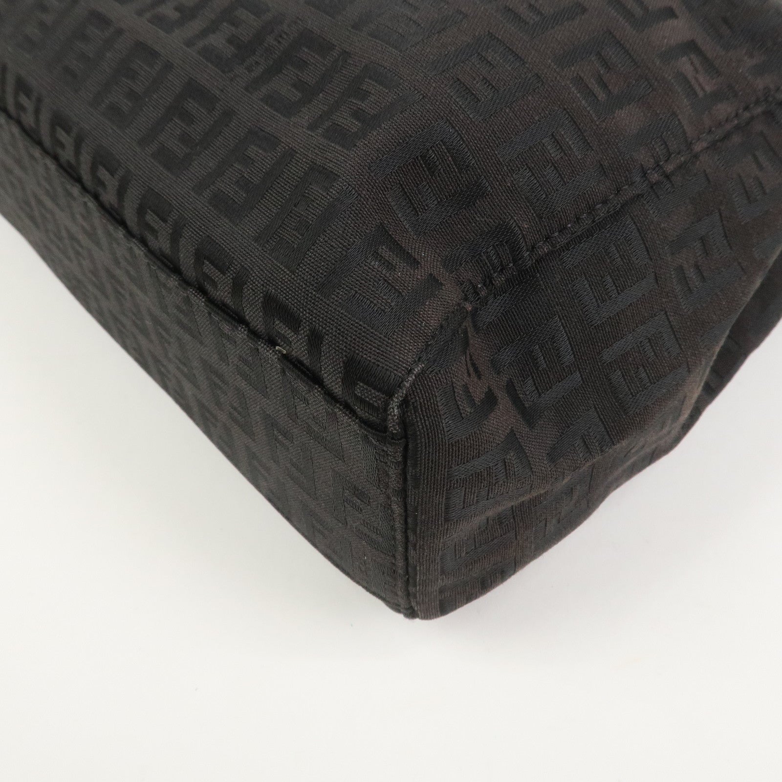 FENDI Zucchino Canvas Leather Hand Bag Tote Bag Dark Brown 8BH132