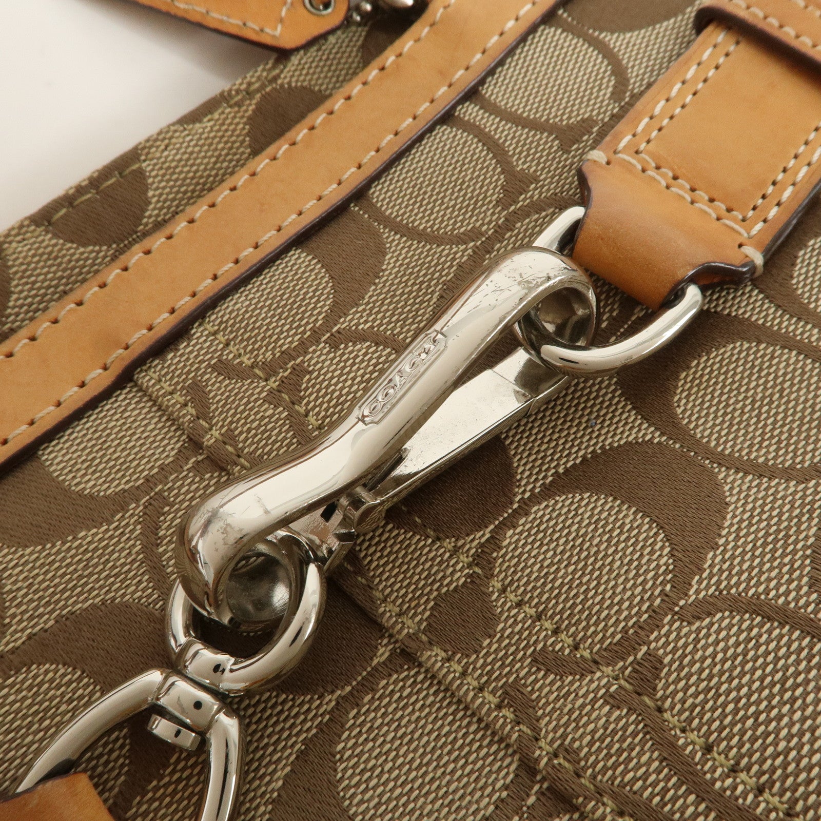 COACH Signature Set Of 2 Canvas Leather Hand Bag Brown Navy