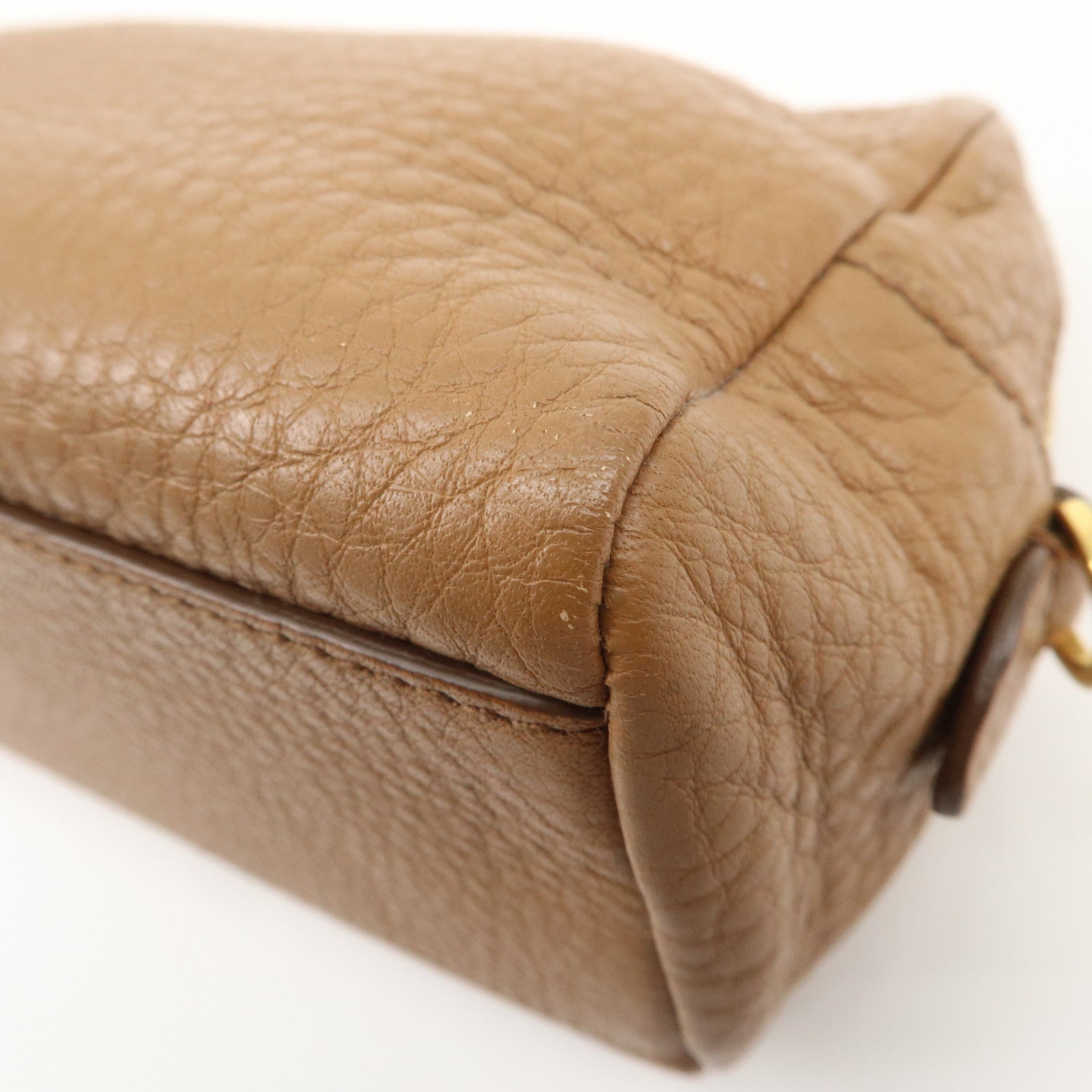 PRADA Logo Leather Pouch Cosmetic Pouch Camel