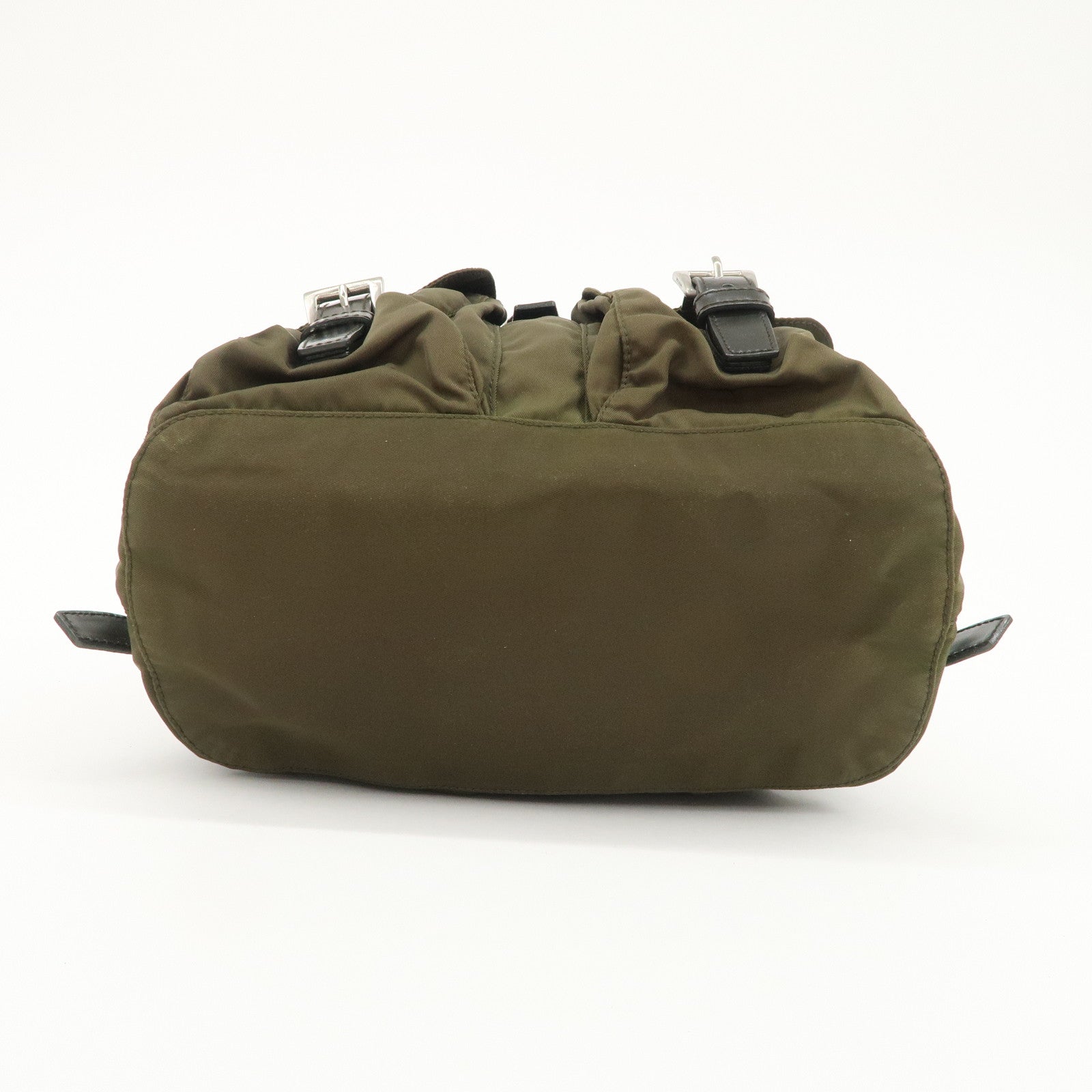 PRADA Triangle Logo Nylon Leather Backpack Ruck Sack Khaki B6677 Used