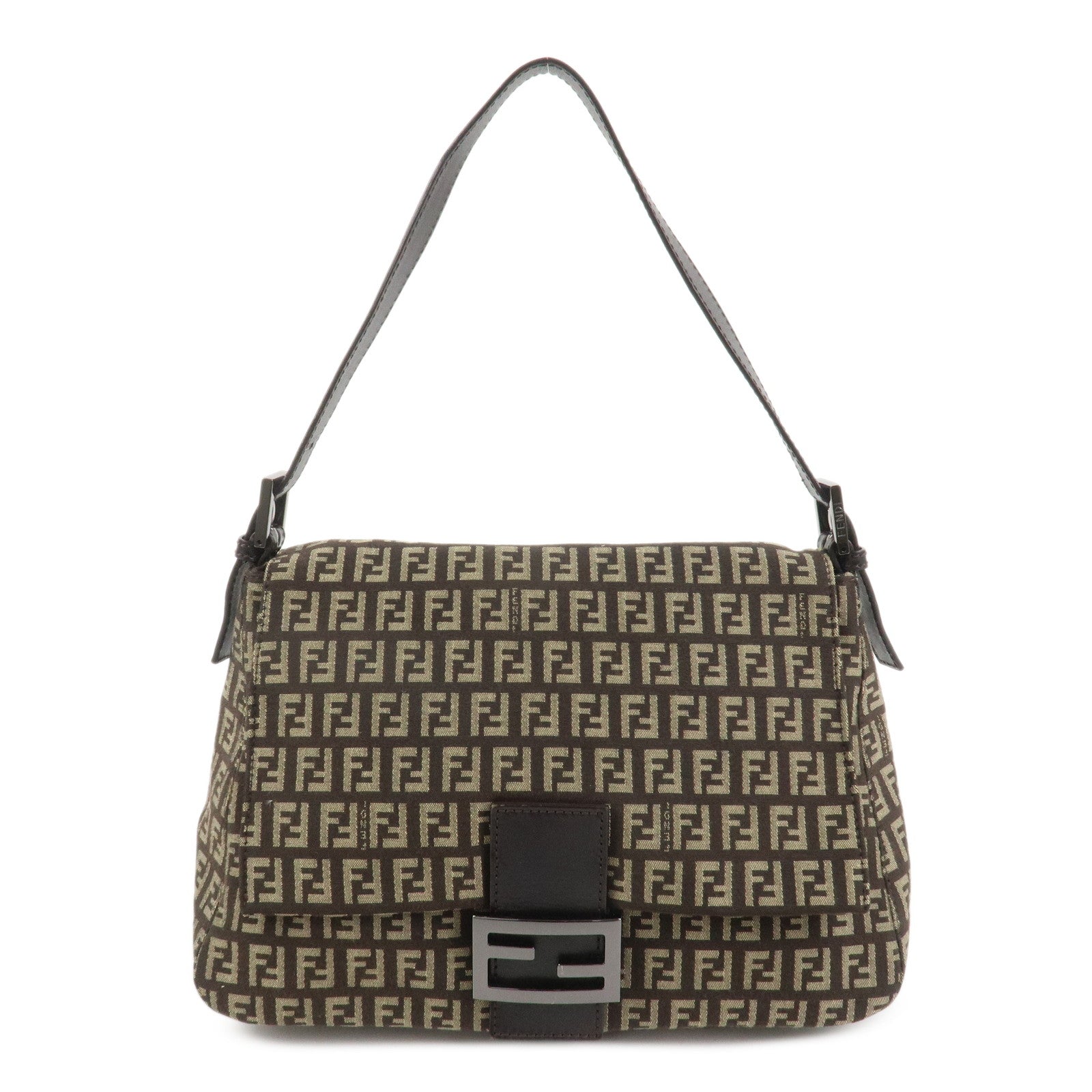 FENDI Mamma Baguette Zucchino Shoulder Bag Brown Beige 8BR001