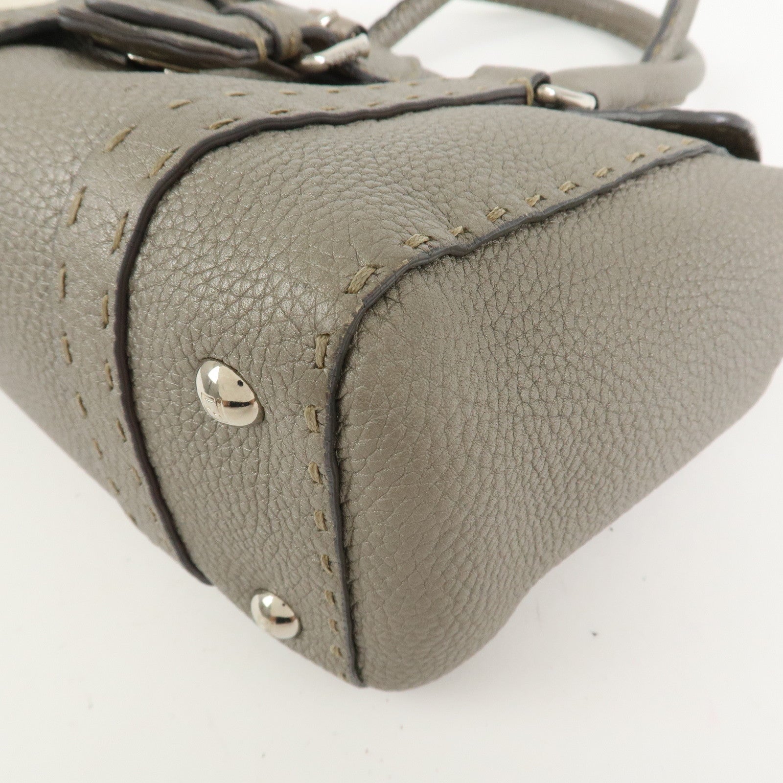FENDI Seleria Leather Mini Linda Hand Bag Gray 8BR486