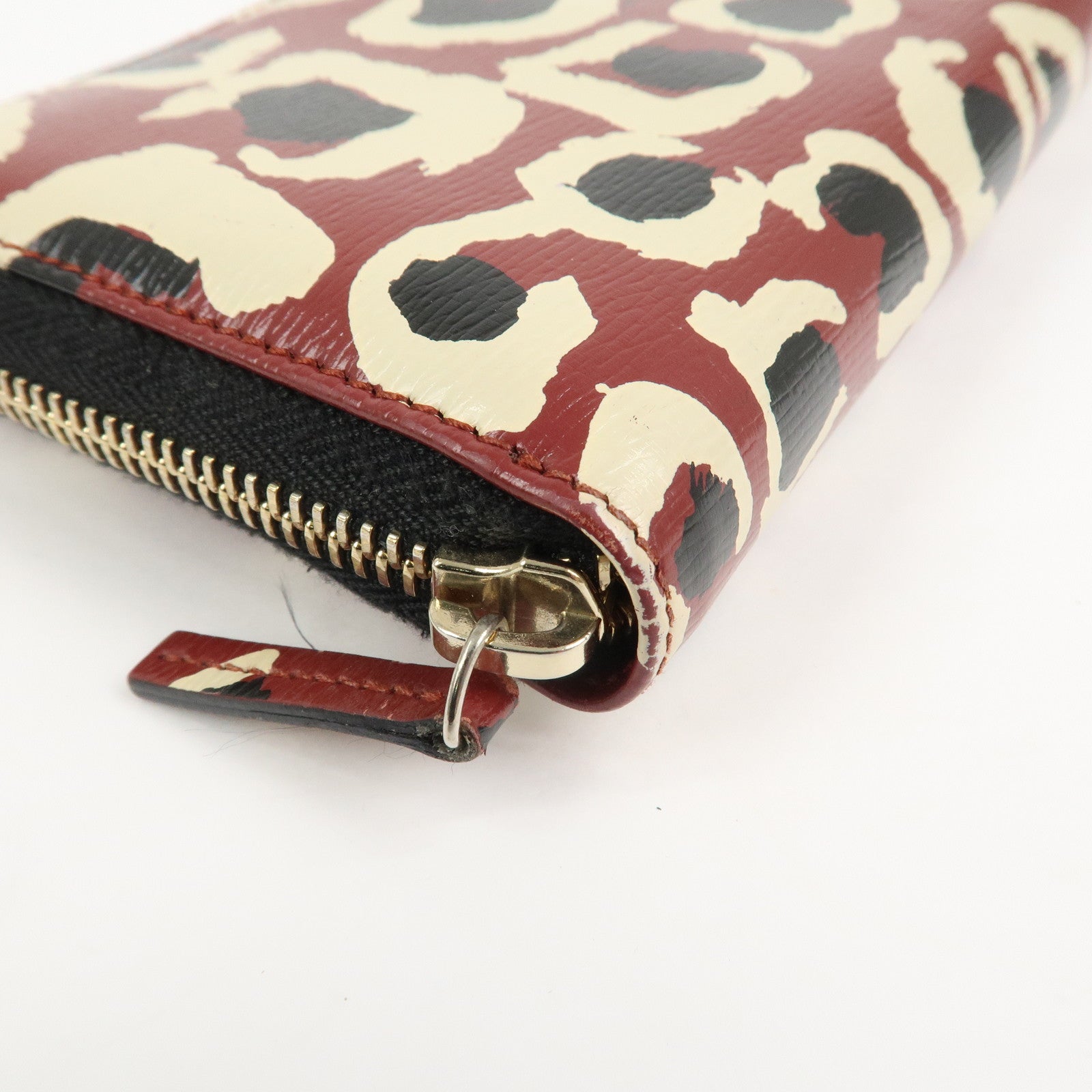 GUCCI Interlocking G Leather Leopard Round Zippy Long Wallet 309705