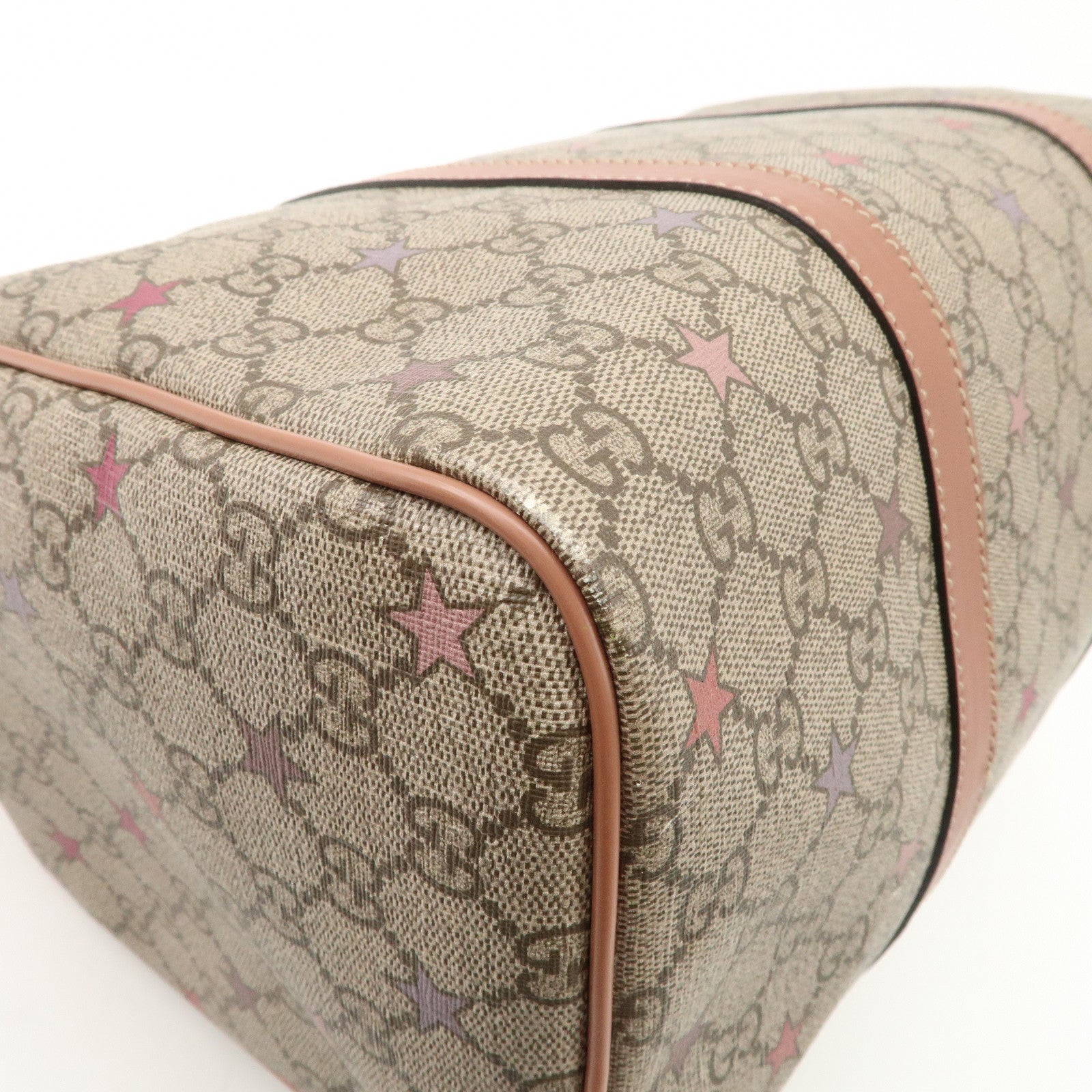 GUCCI GG Supreme Leather Boston Bag Beige Brown Star 193603