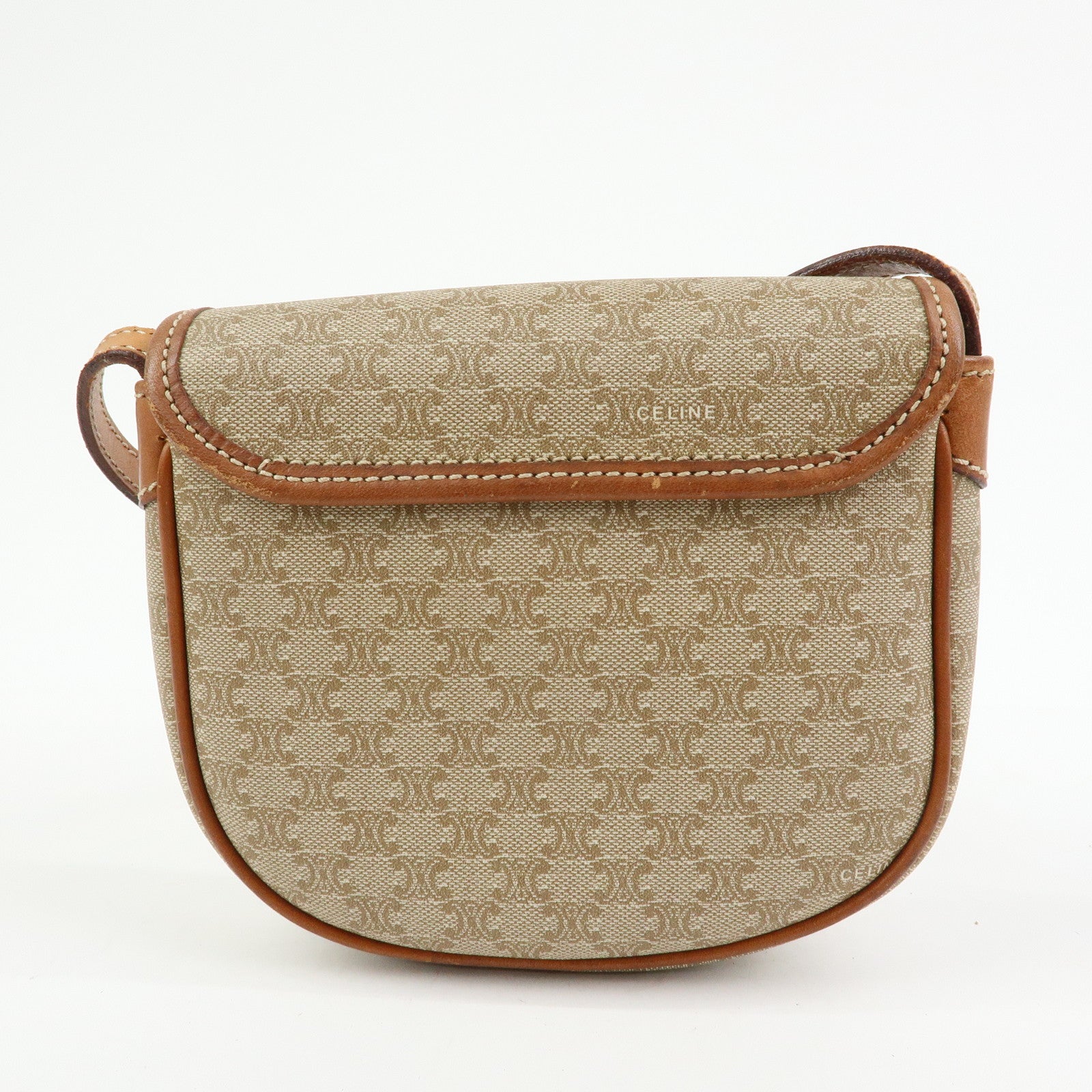 CELINE Macadam PVC Leather Shoulder Bag Crossbody Bag Beige Brown