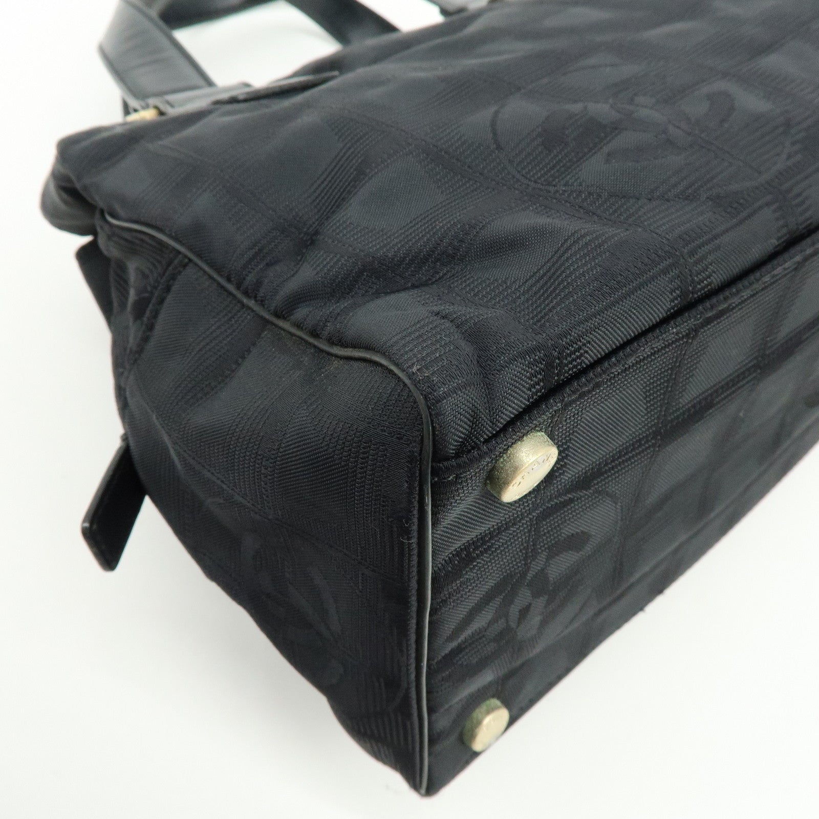 CHANEL New Travel Line Nylon Jacquard Leather Hand Bag Black