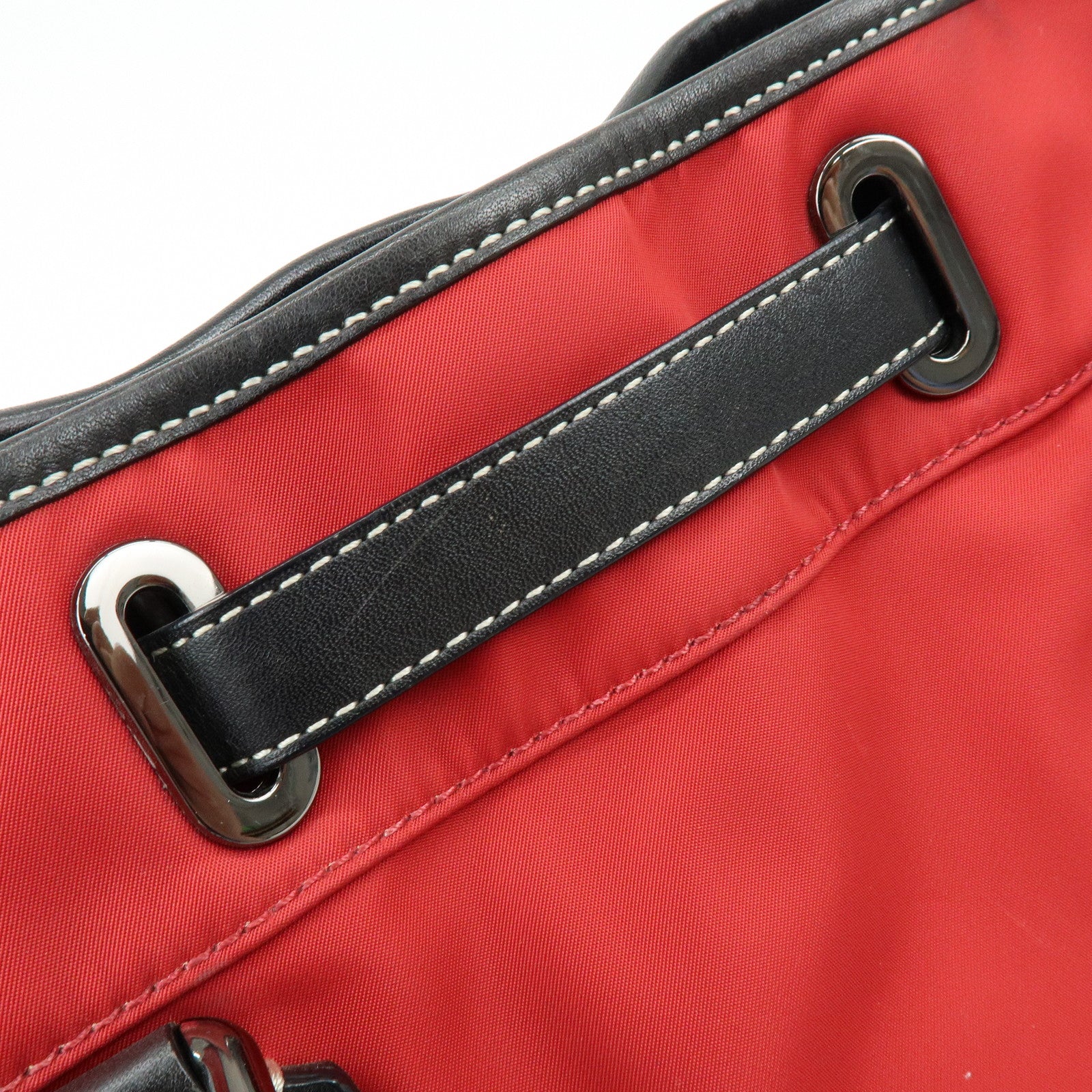 BURBERRY Blue Label Nova Plaid Nylon Leather Tote Bag Red Black