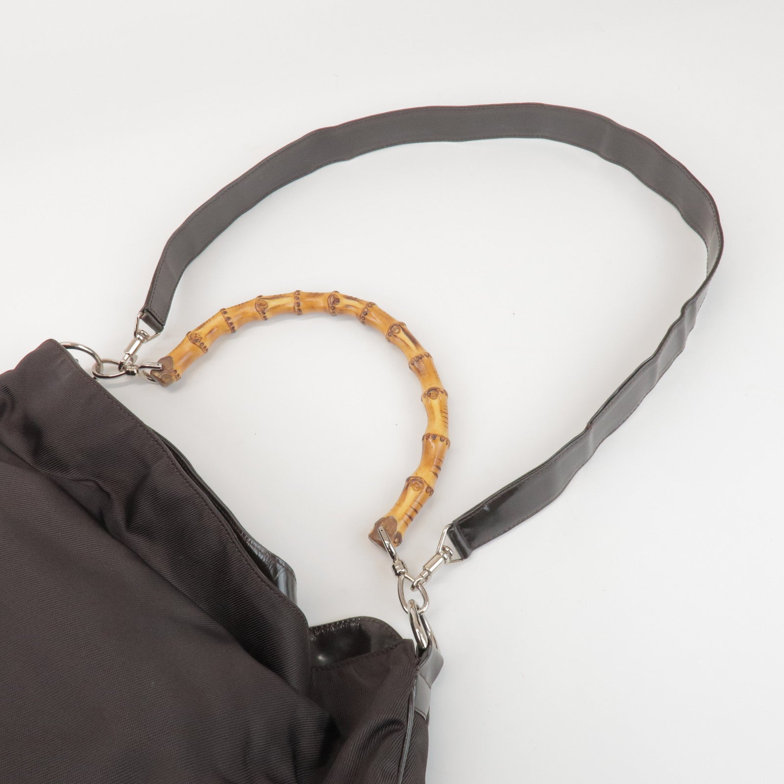 GUCCI Bamboo Nylon Canvas Leather 2Way Hand Shoulder Bag 001.2404