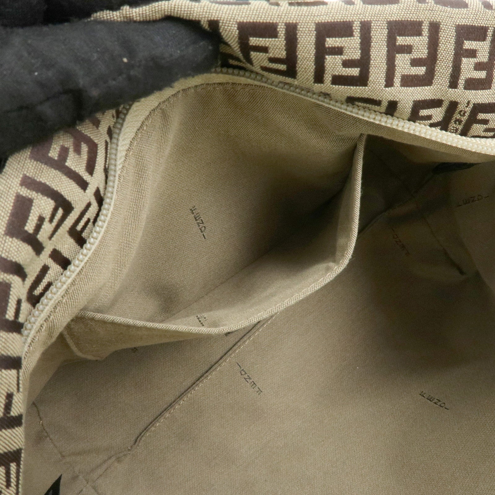 FENDI Zucchino Canvas Leather Tote Bag Hand Bag Brown Ivory 8BH214