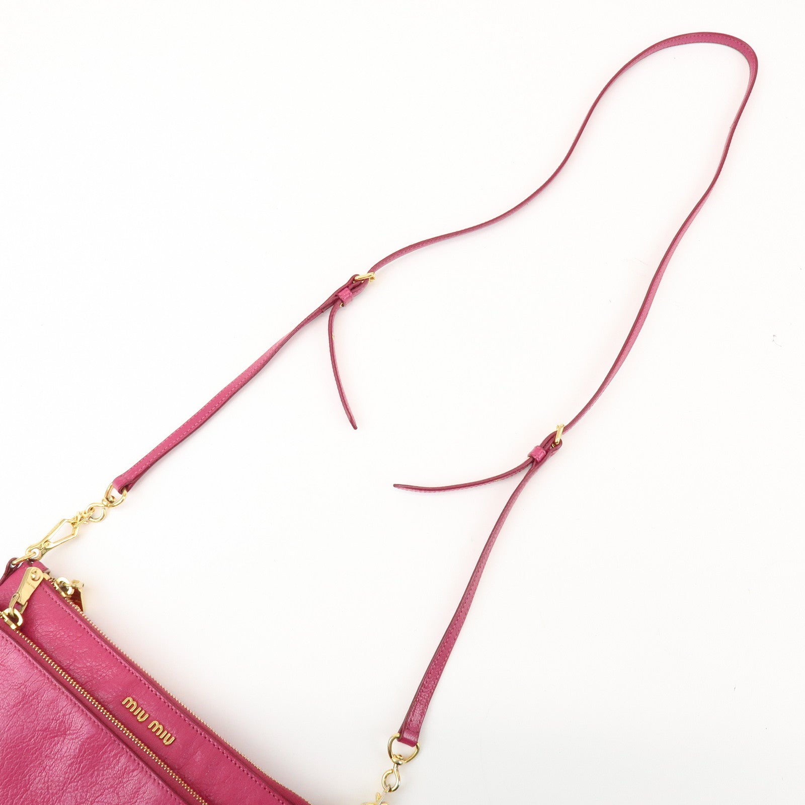 MIU MIU Logo Madras Leather Shoulder Bag Crossbody Bag Pink