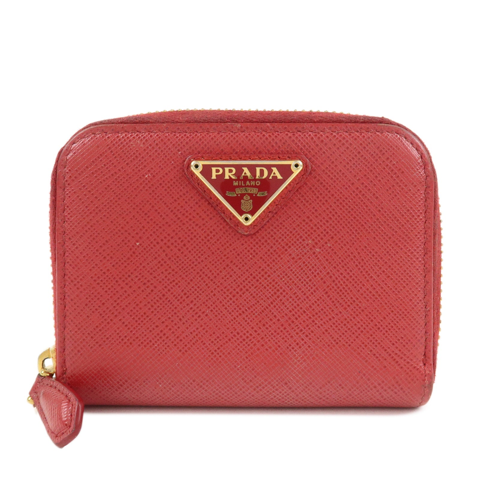 PRADA Triangle Logo Round Zippy Coin Case Red 1MO268 Used