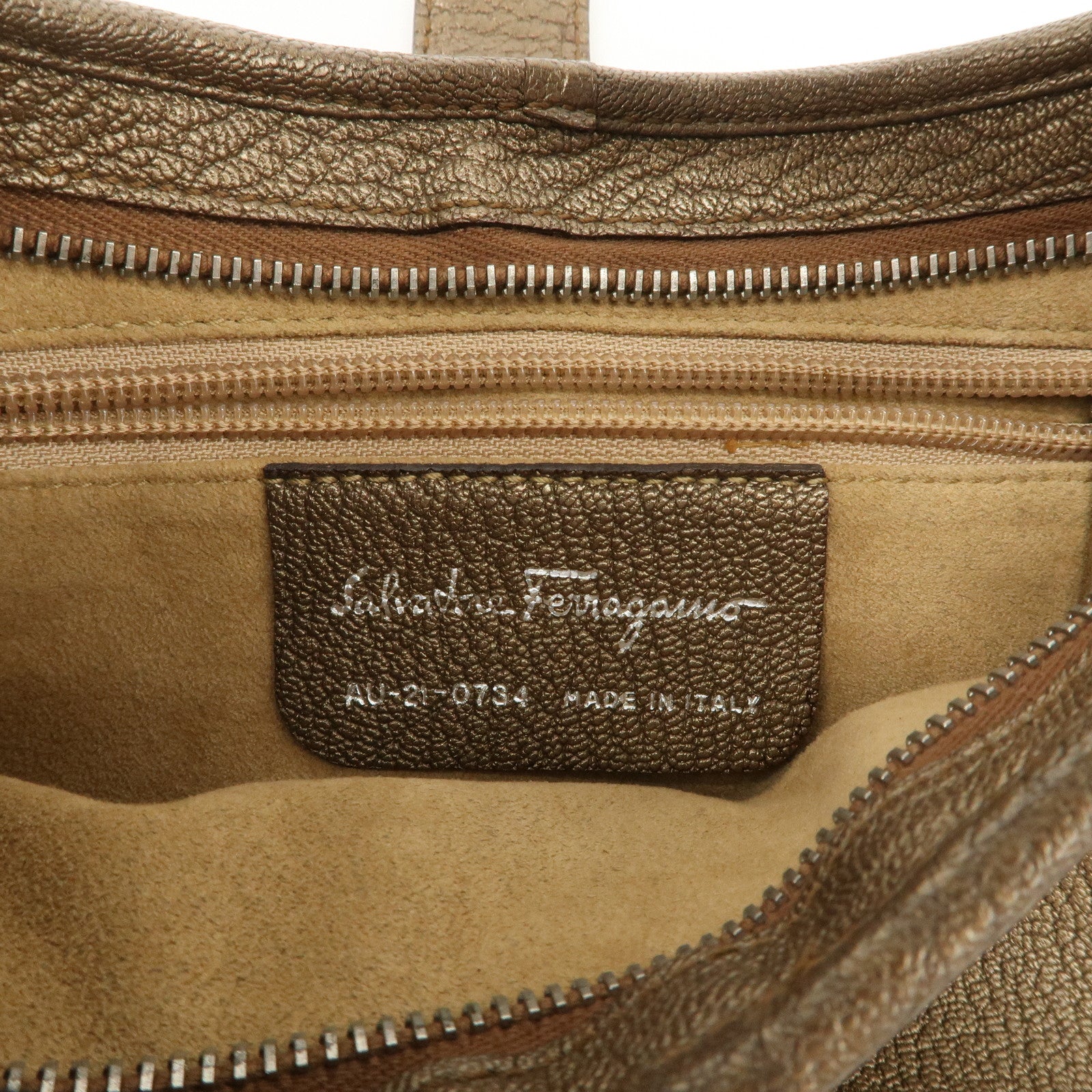 Ferragamo Leather Shoulder Bag Hand Bag Bronze