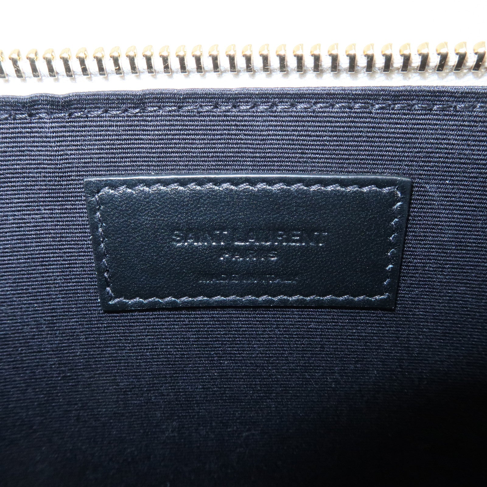 SAINT LAURENT Leather Clutch Bag Black White Gold Hardware 635099