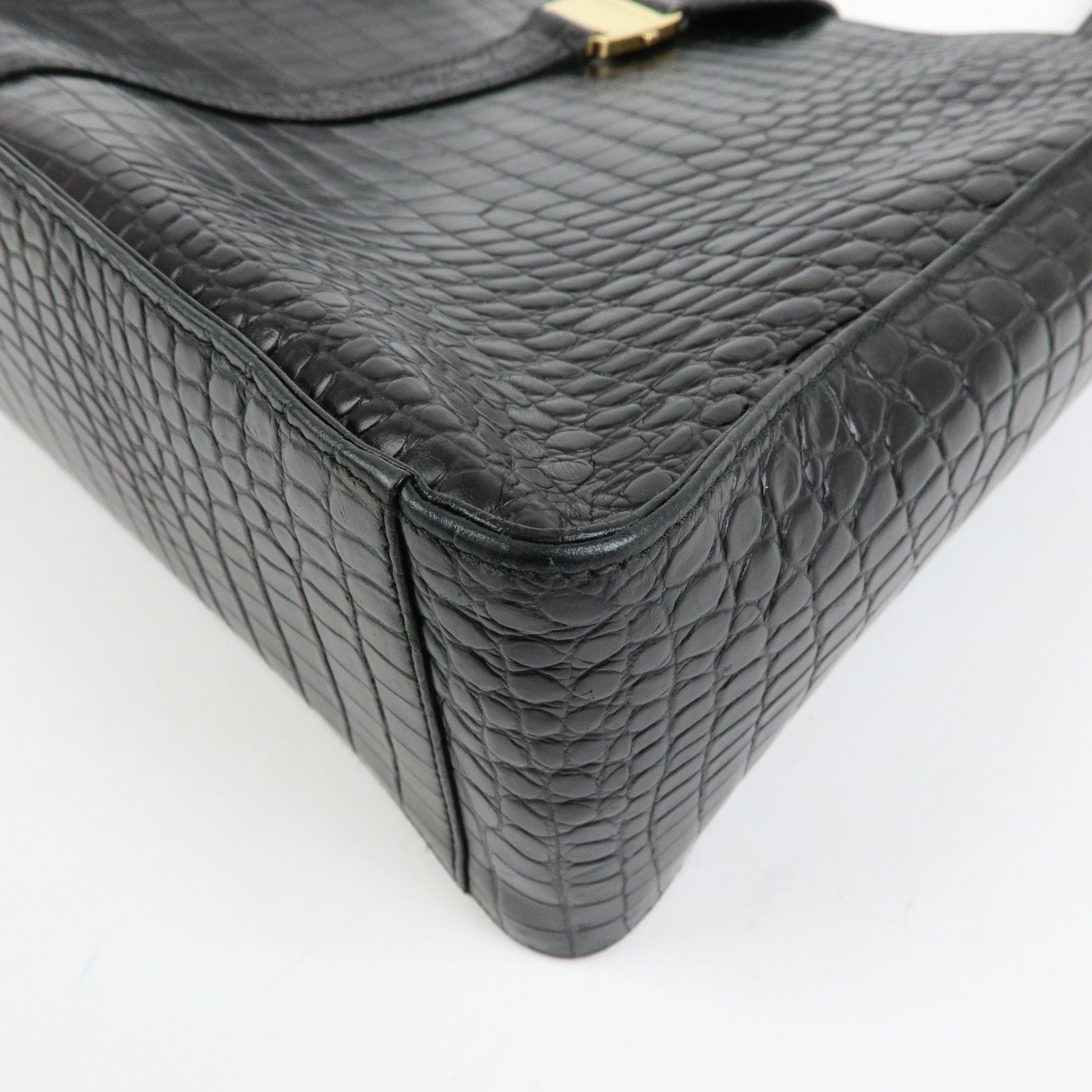 Ferragamo Vara Embossed Leather Tote Bag Shoulder Bag Black