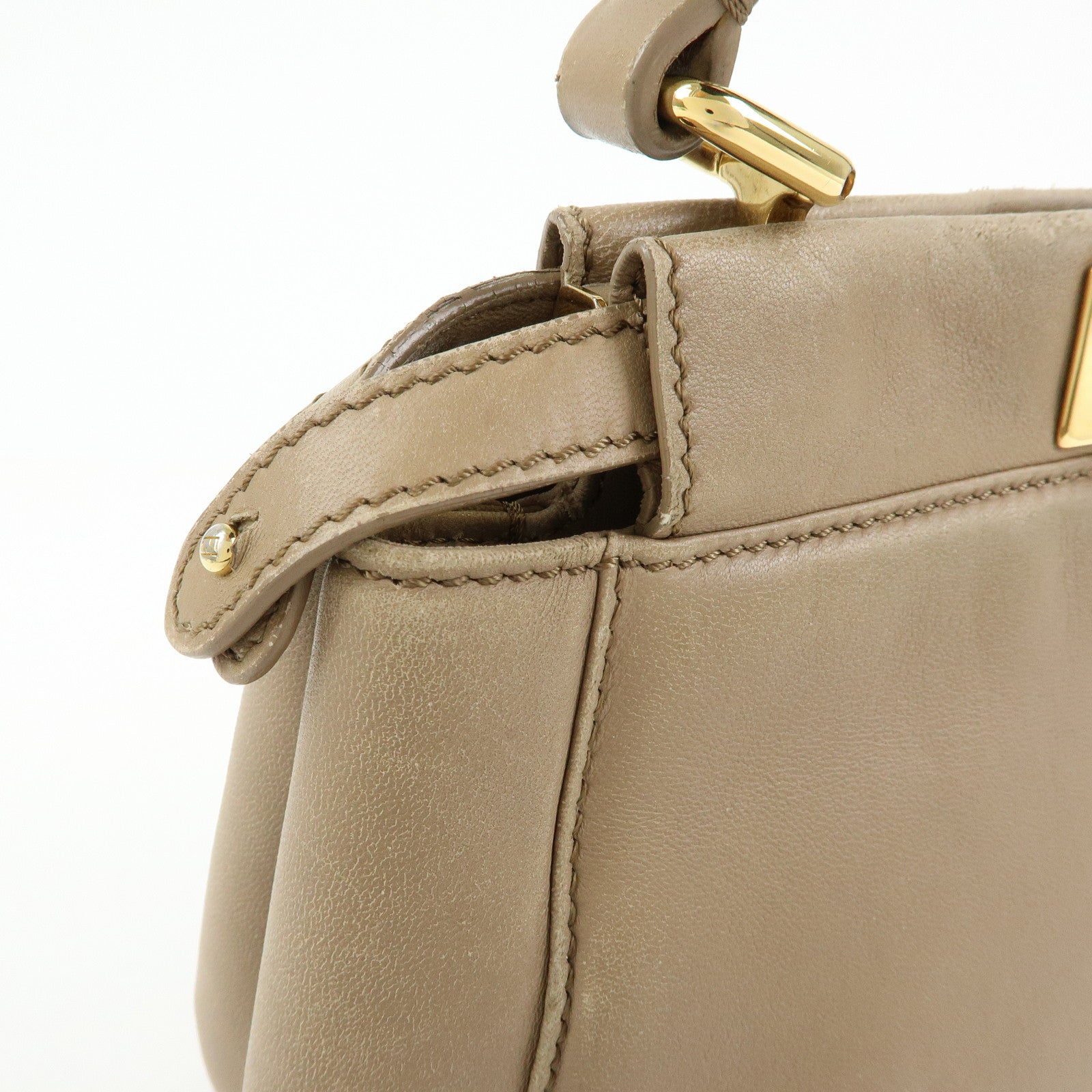 FENDI Mini Peekaboo Leather 2Way Shoulder Bag Hand Bag Beige 8BN244