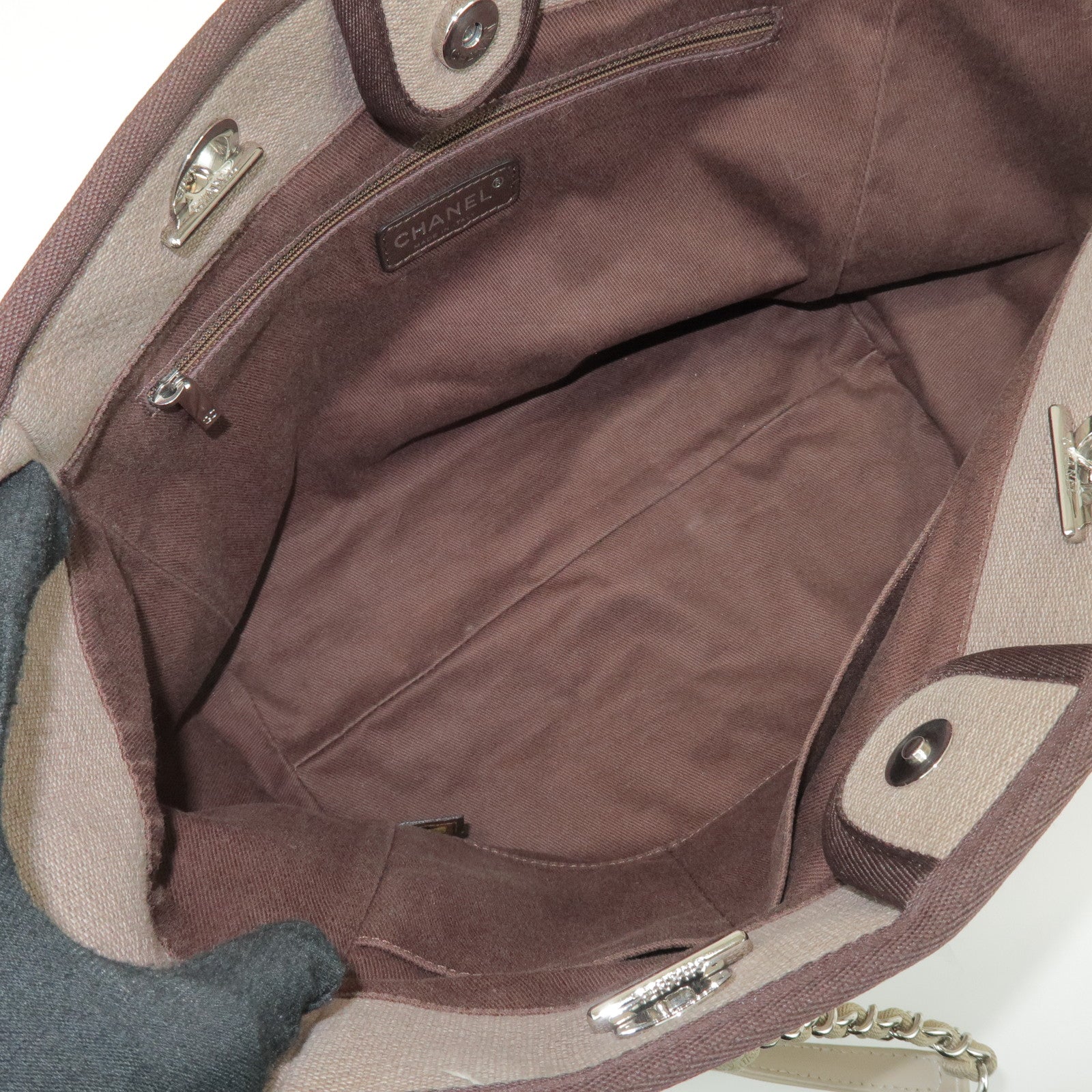 CHANEL Deauville GM Canvas Leather 2Way Tote Bag Beige A66941