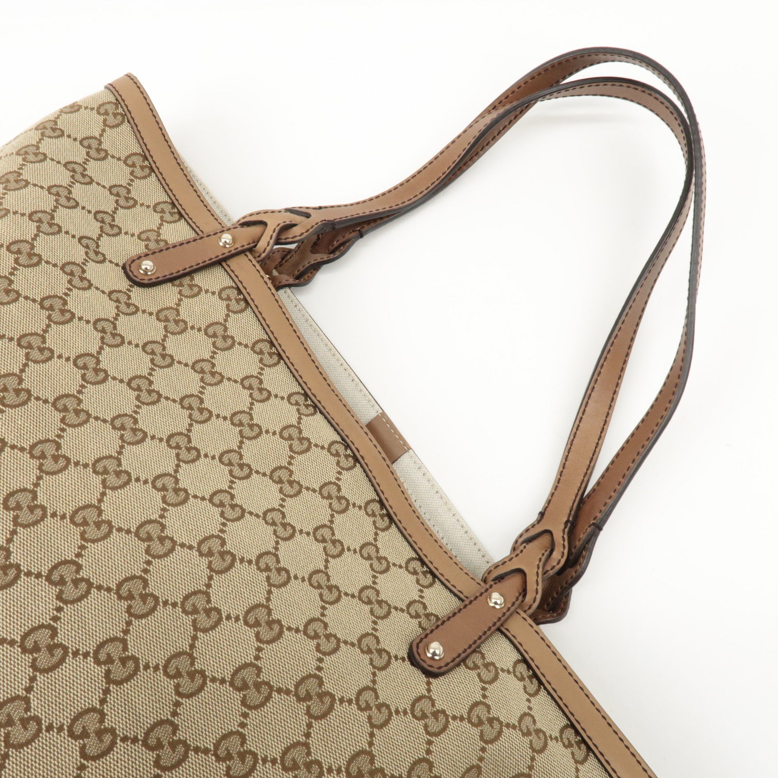 GUCCI GG Canvas Leather Tote Bag Beige Brown 247209 Used
