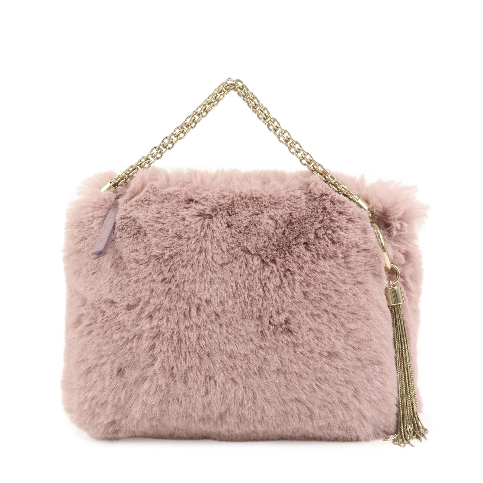 JIMMY CHOO Fur Leather Hand Bag Clutch Bag Pouch Pink