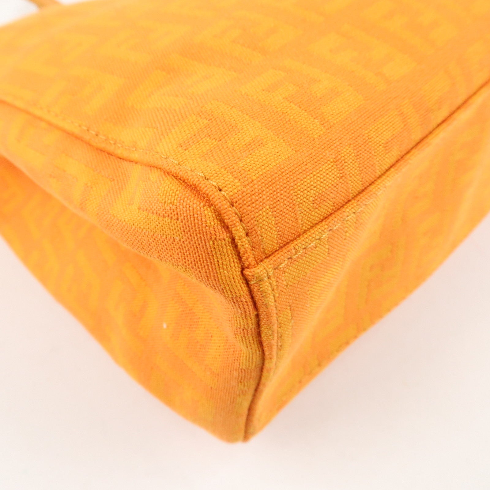 FENDI Zucchino Canvas Leather Hand Bag Tote Bag Orange 8BH072 Used